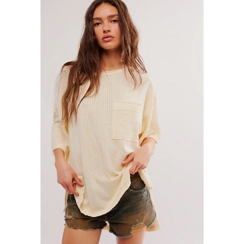 We The Free Free People tulum Cream Waffle Knit Oversized Thermal Pocket Tee XS