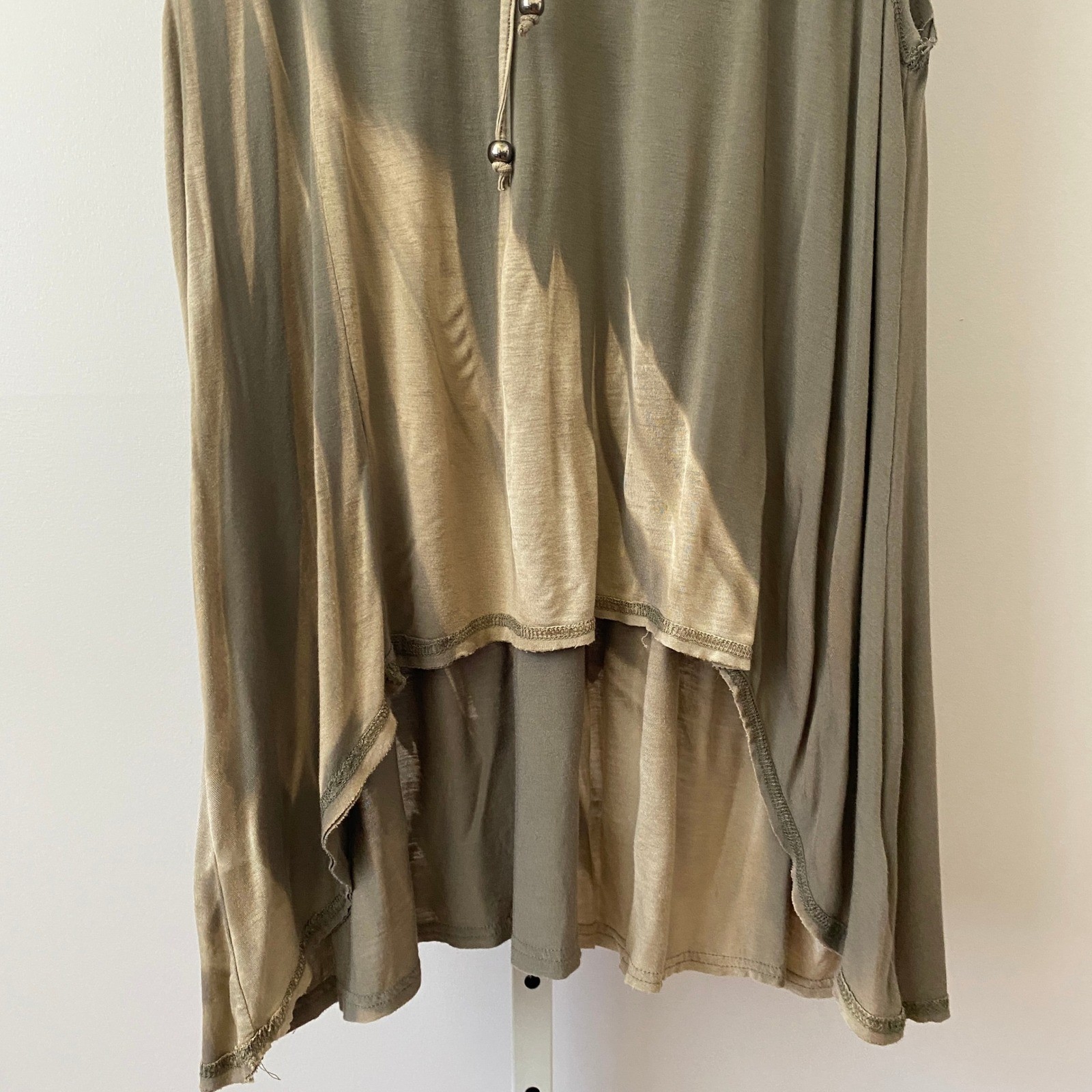 POL Boho Flowy Relaxed Lagenlook Earth Colors Sleeveless Tunic Top Small Olive