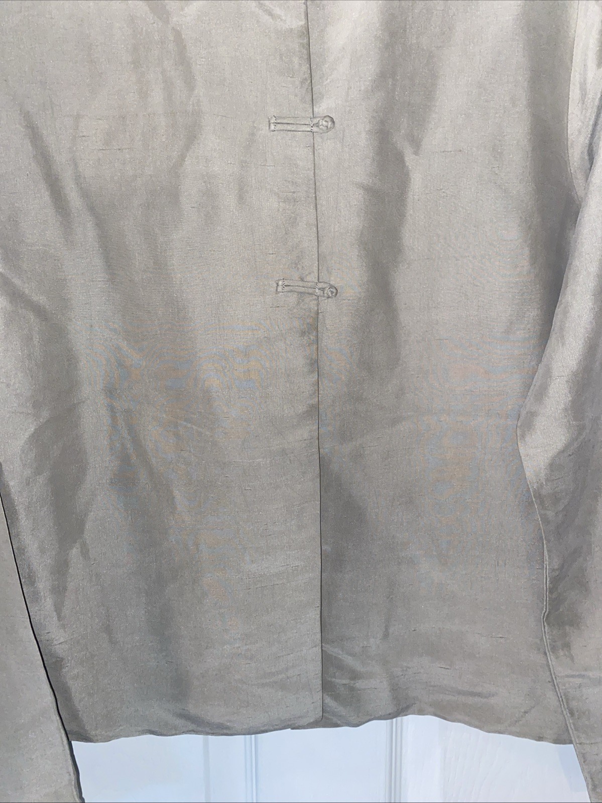 Eileen Fisher 100% Silk Top Women M Mandarin Collar Lagenlook Jacket Beige