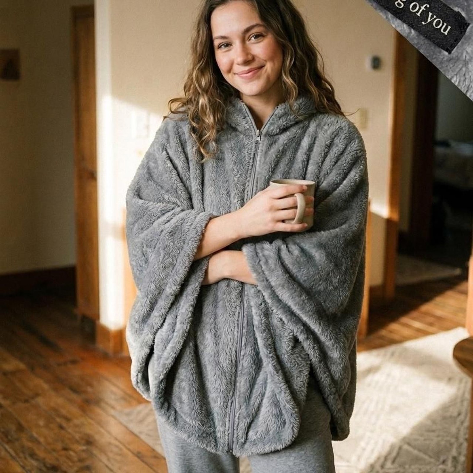 Women’s Grey Cape-Style Cozy Top