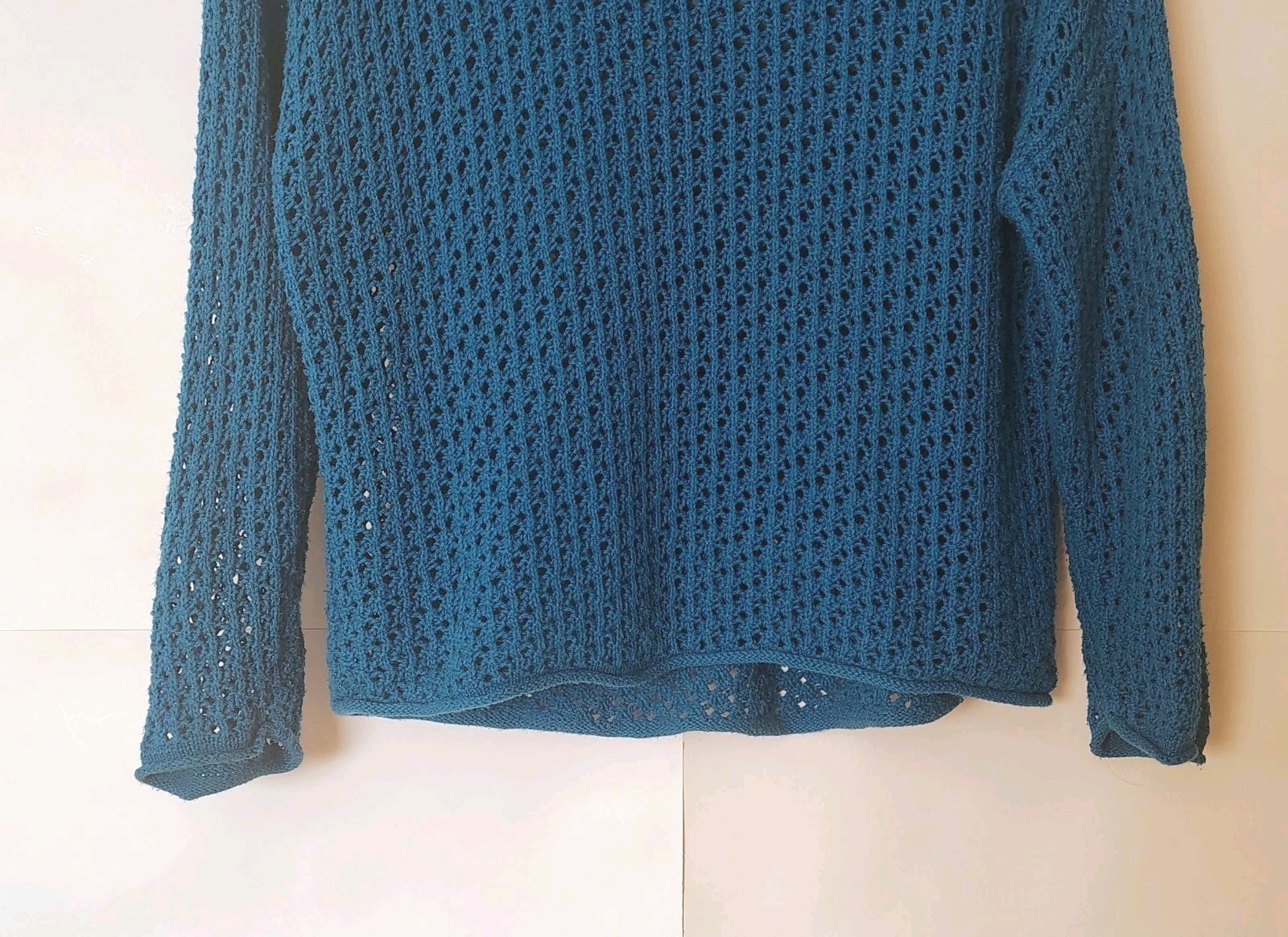 Grace Elements Sheer Open Stitch Crochet Top Sz L Coastal Nautical Beach Preppy