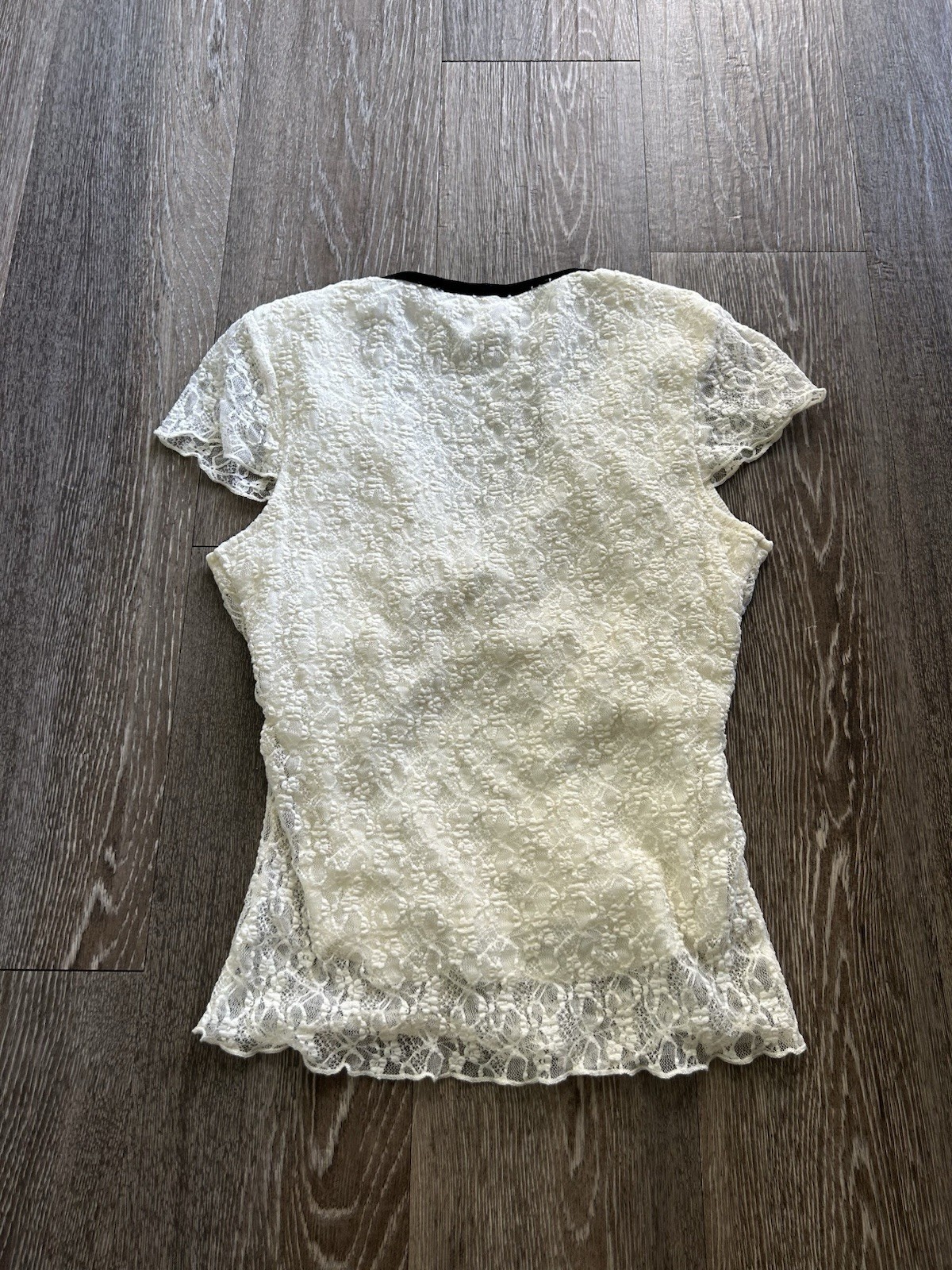 Ivory Lace Velvet Trim Babydoll Top Coquette Boho Feminine Fairy Dainty Romantic