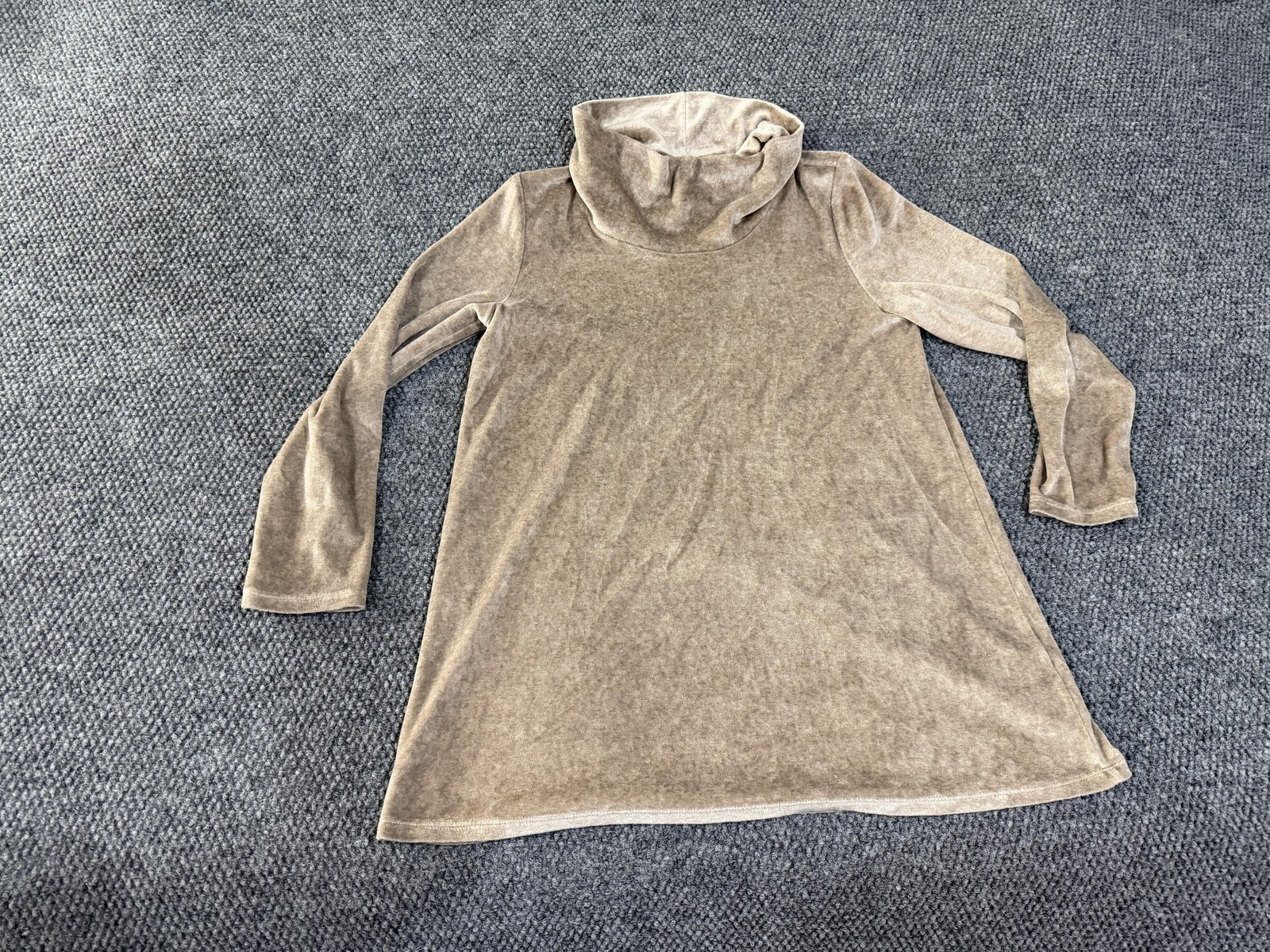 Pure Jill Shirt Womens S Petite Beige Cowl Neck Long Sleeve Velour Tunic Top