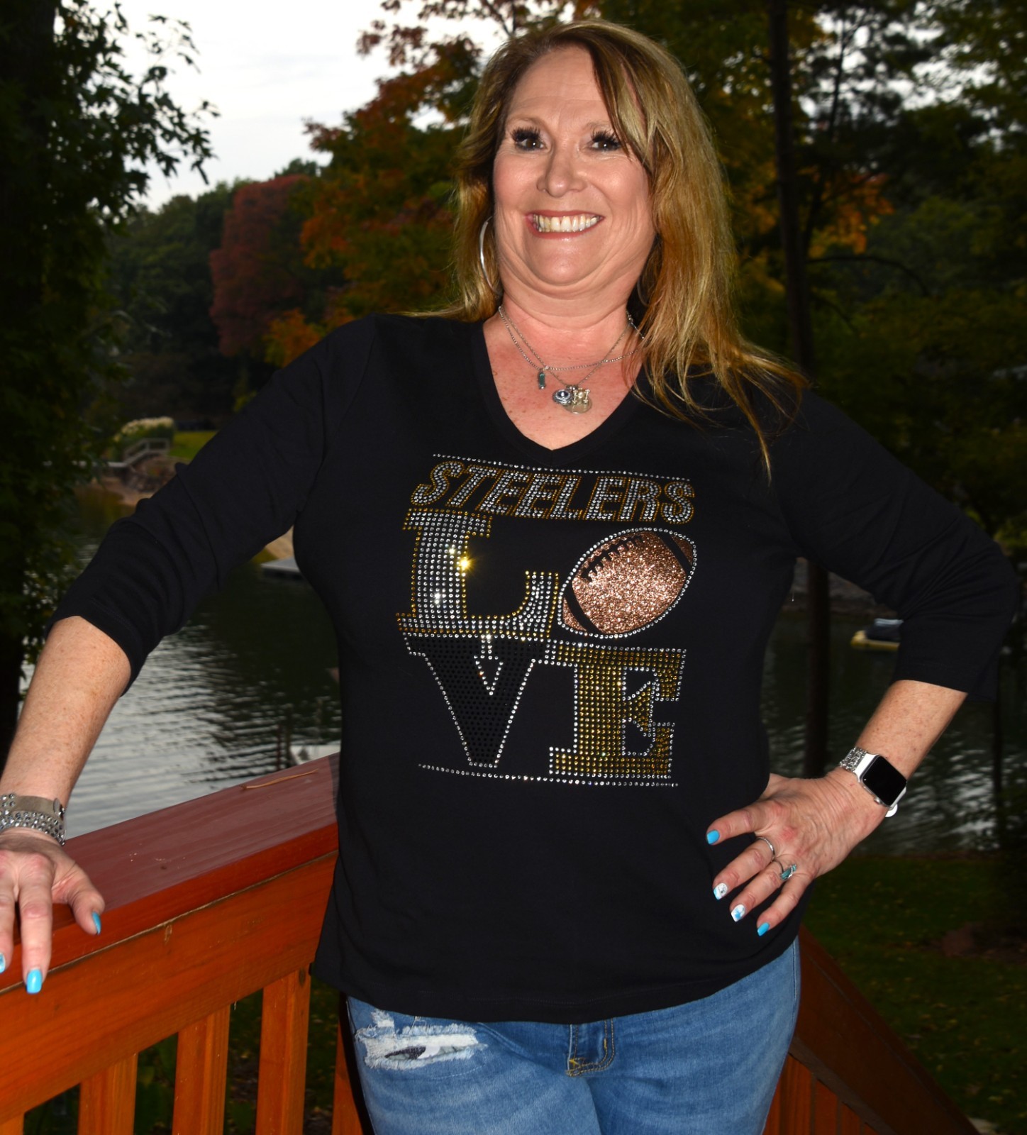 Steelers Football Love rhinestone & glitter long sleeved black shirt sz Large