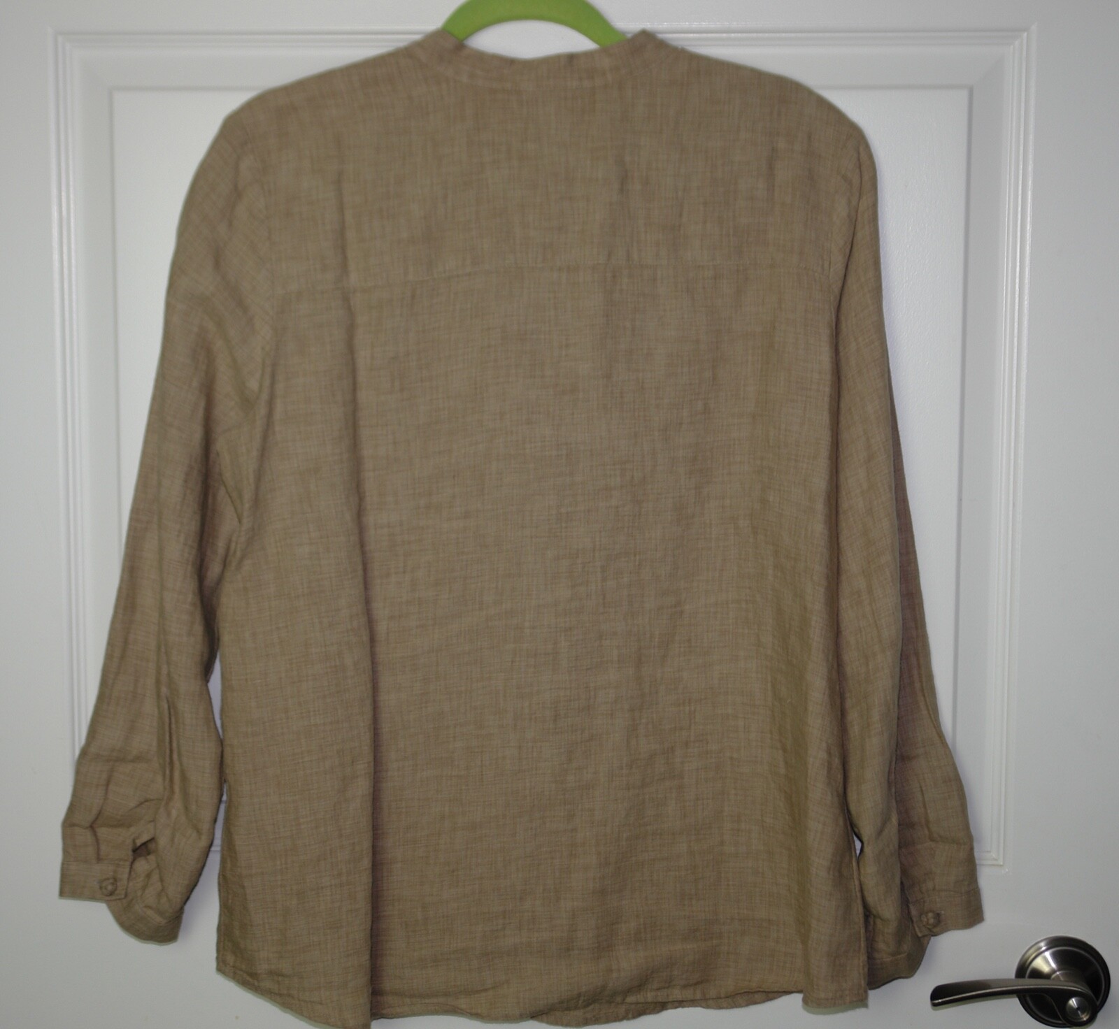 J Jill Brown Bracelet Sleeve Split Neck Brown Linen Knot Button Top Round Hem LP