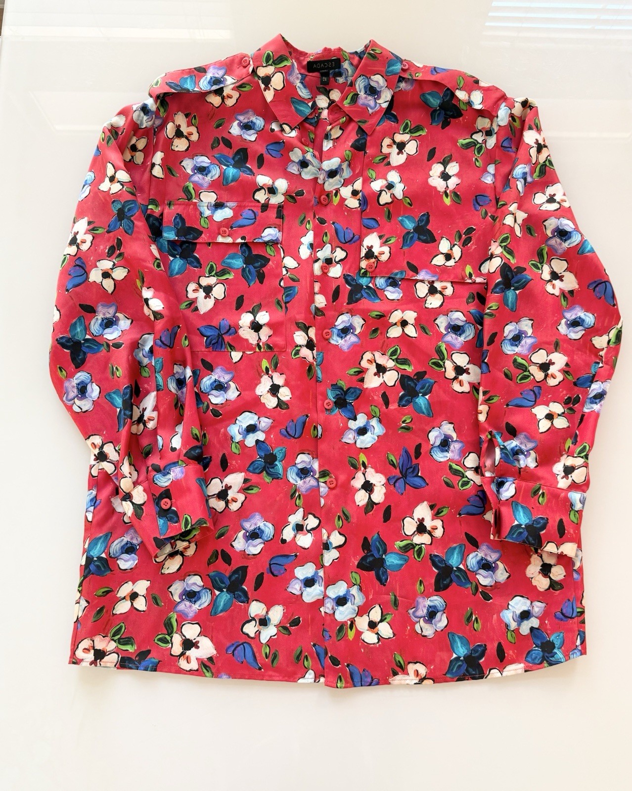 ESCADA Resort 2019 Floral Silk Blouse Oversized Women’s Sz 36 US 4-6 New