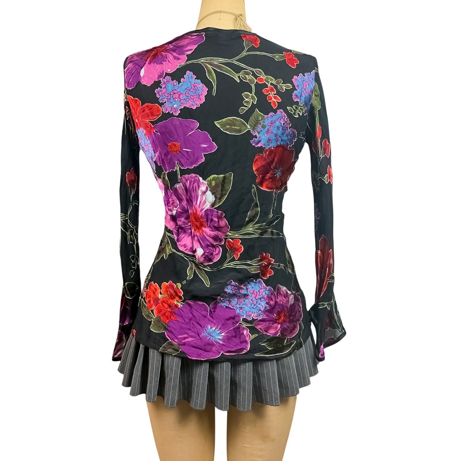 Cache Whimsygoth Silk Sheer Floral Blouse Velvet Print Dark Romantic Small