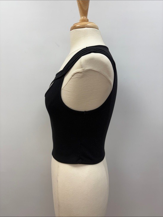 Lovers & Friends Cassidy Stretch Ribbed Knit Cut-Out Crop Tank Top Black Medium