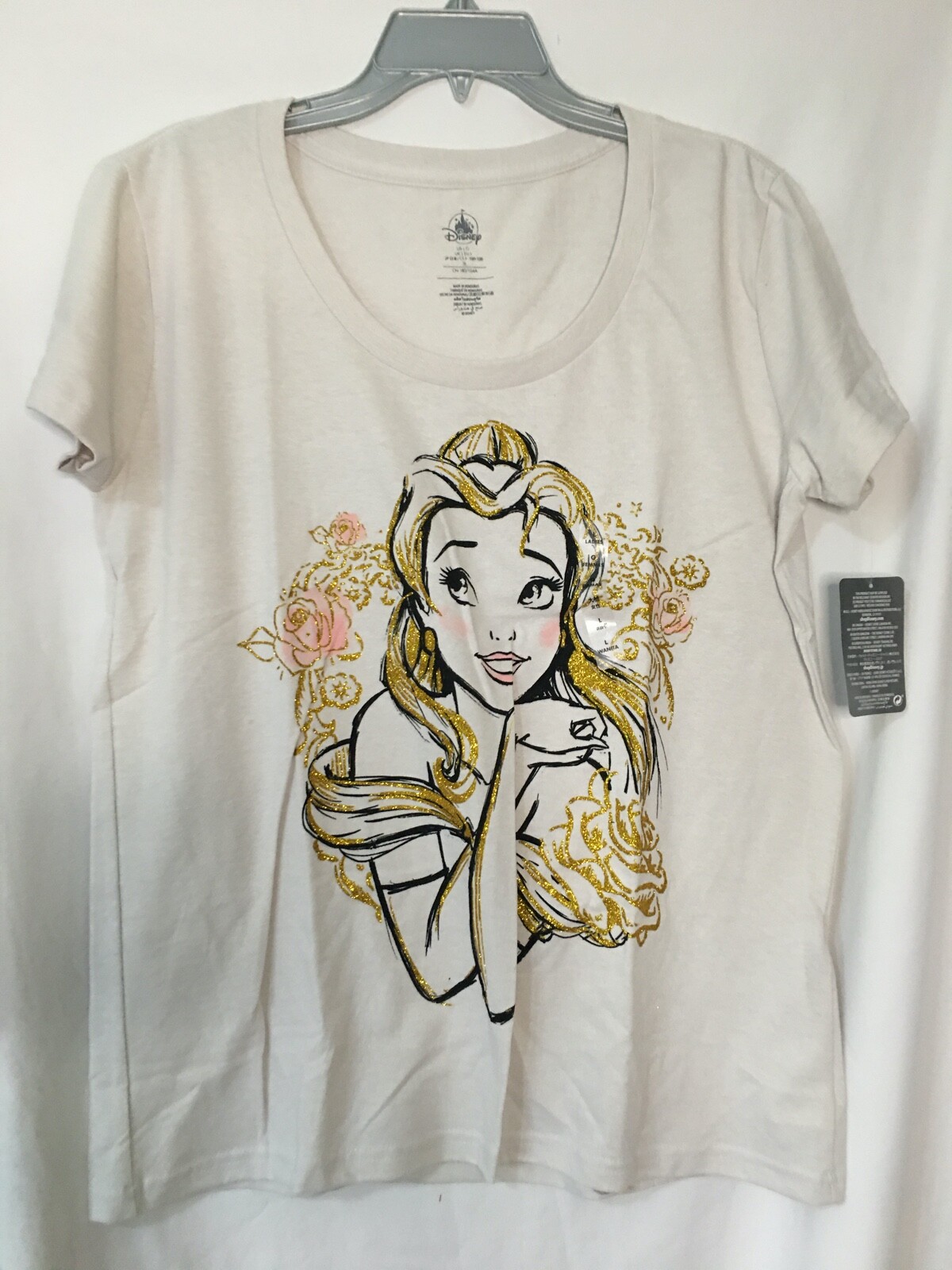 New Disney Store Belle Women T shirt Sparkle Oatmeal Many sizes Beauty Beast