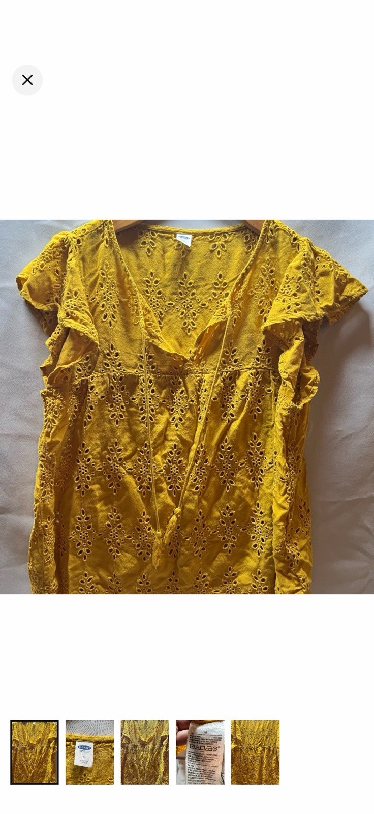 Old Navy Mustard Yellow Eyelet Boho Blouse Flutter Sleeve Peasant Top Medium