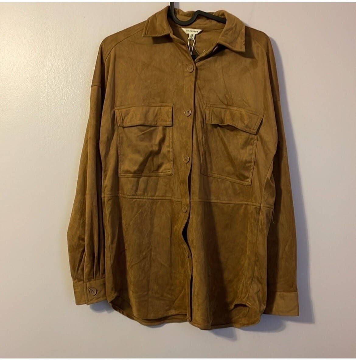 Max Studio Vicuna Brown Faux Suede Shacket Button Front size XS