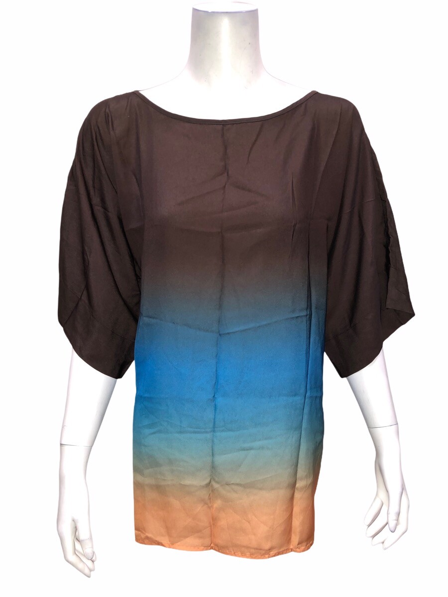 G.I.L.I. Elbow Sleeves Uneven Hem Dip Dye Blouse Paradise Blue Medium Size