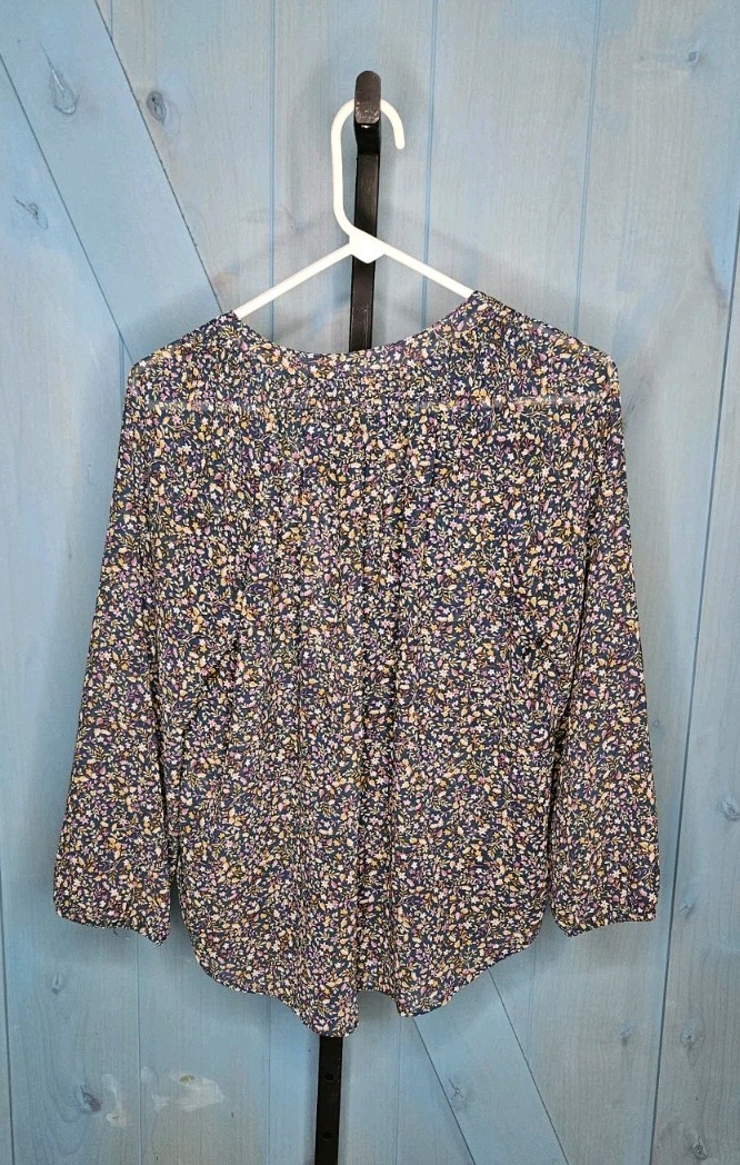Mason & Belle Women’s Blue Floral Tie-Neck Long Sleeve Embroidered Blouse Medium