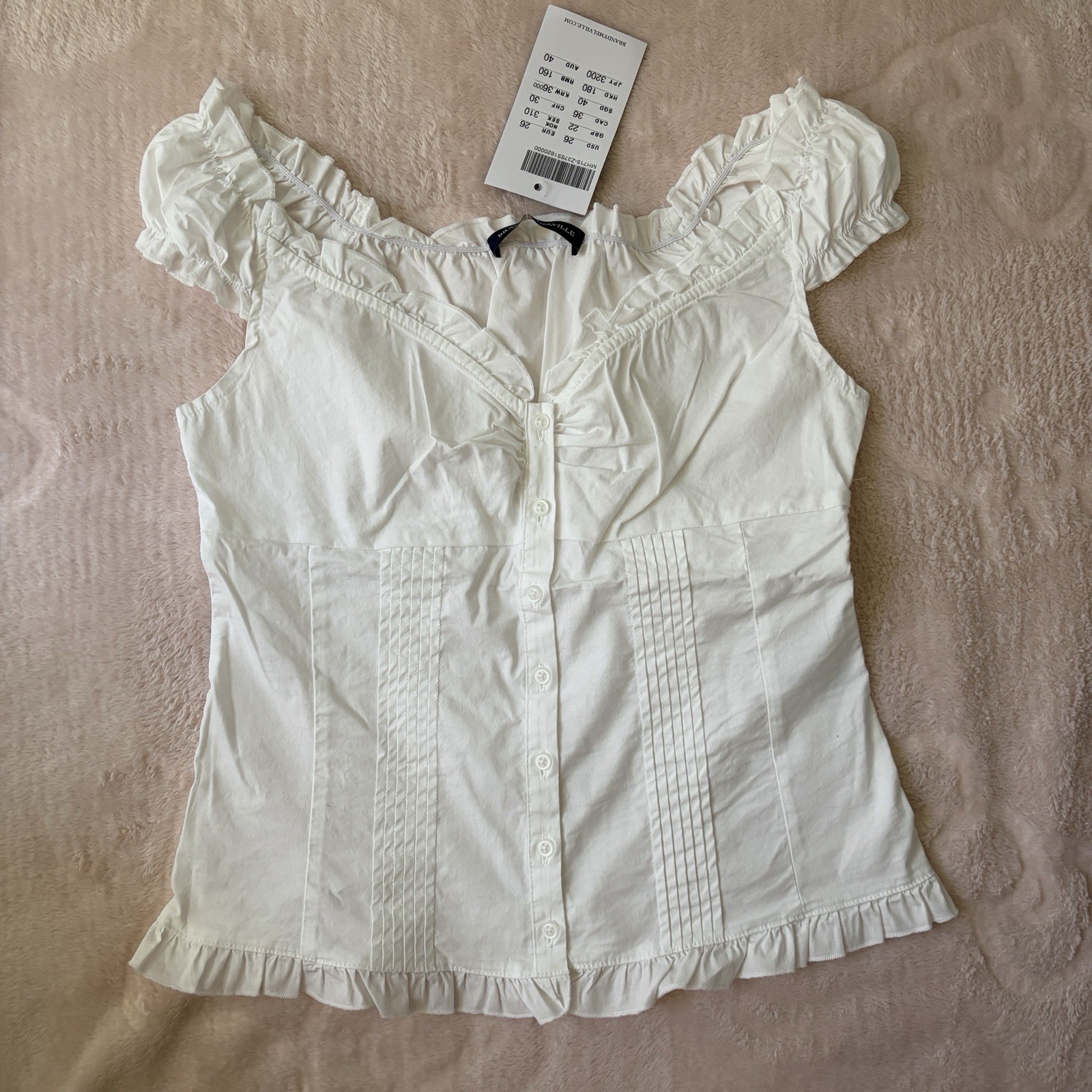 Brandy Melville White Elena Top Babydoll Off-Shoulder