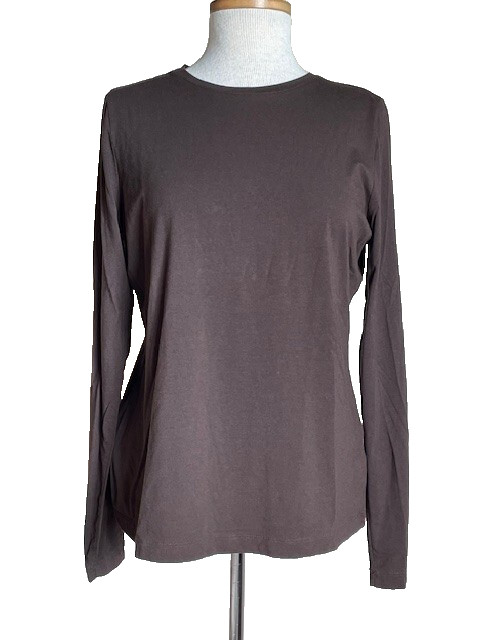 Lands’ End Basic Long Sleeve Tee Dark Brown Cotton, Rayon, Spandex size L