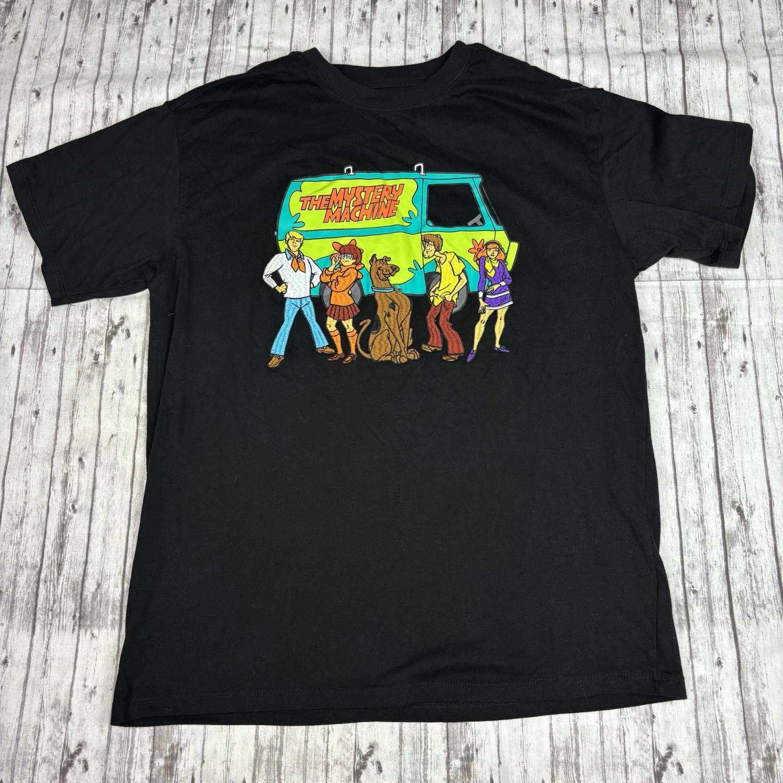 Women’s SCOOBY-DOO Shirt Medium Black Mystery Machine Embroidered T-Shirt