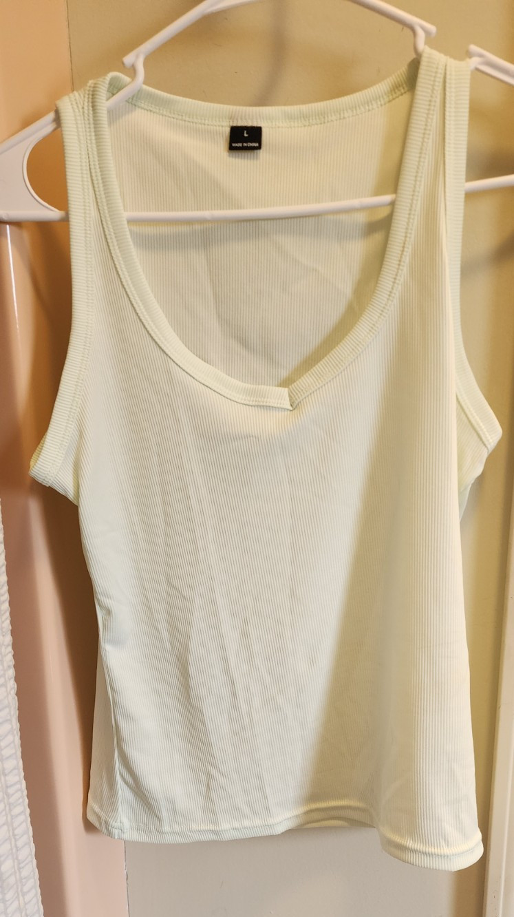 Women’s Ribbed Knit Scoop Neck Sleeveless Wide Strap Pullover Tank Top L