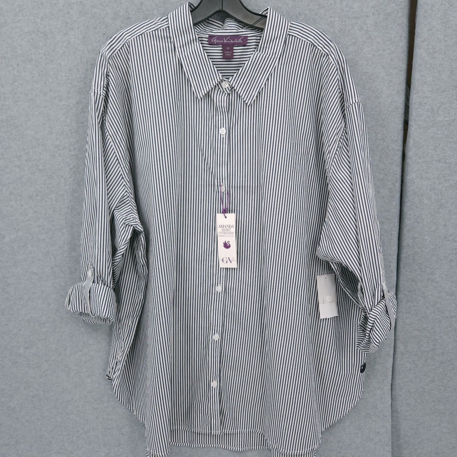 Gloria Vanderbilt Amanda Oversized Striped Button Up Shirt Womens Size 2X NWT