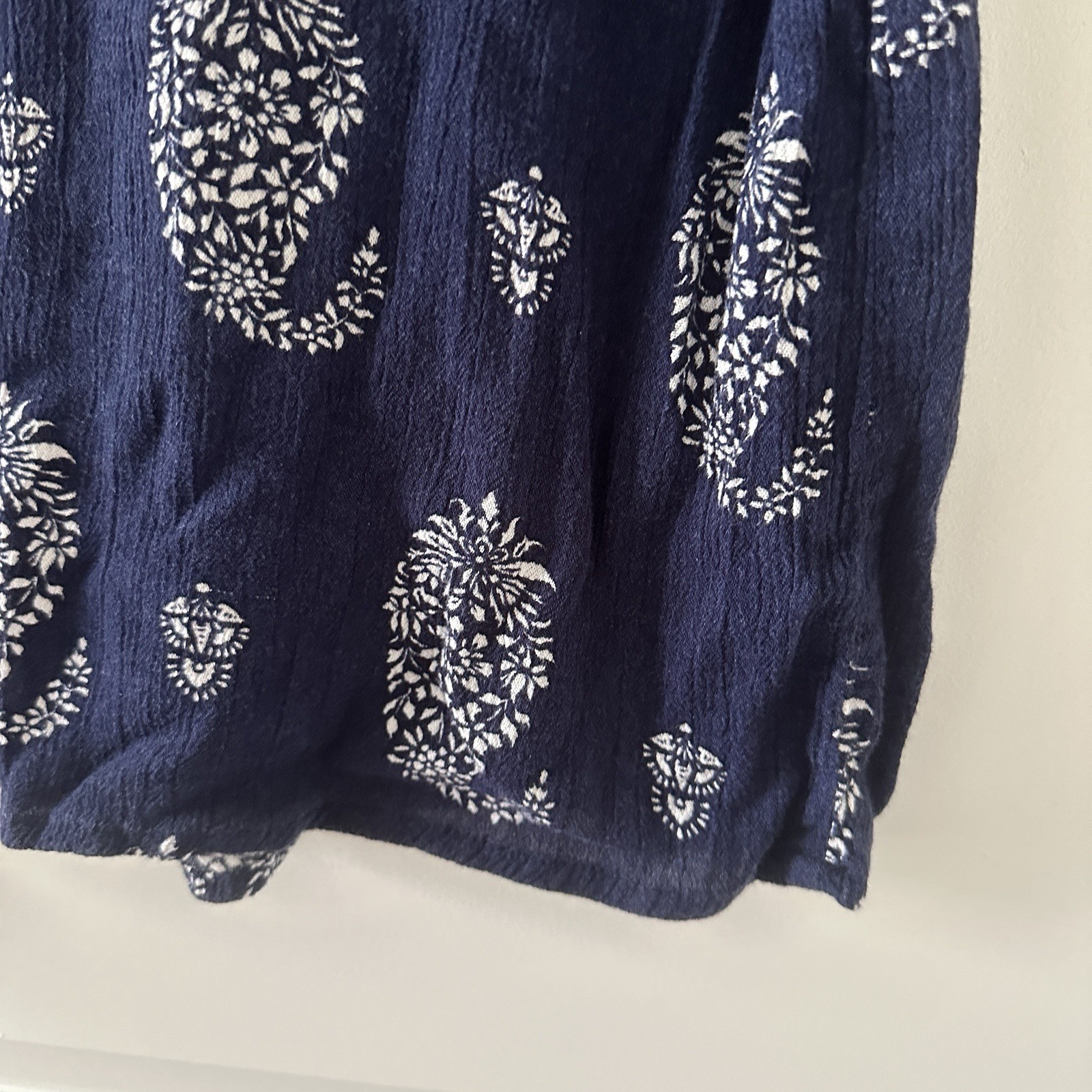 Como Vintage Navy Blue Boho Ruffle Sleeve V-Neck Blouse Women’s Size Large Hippy