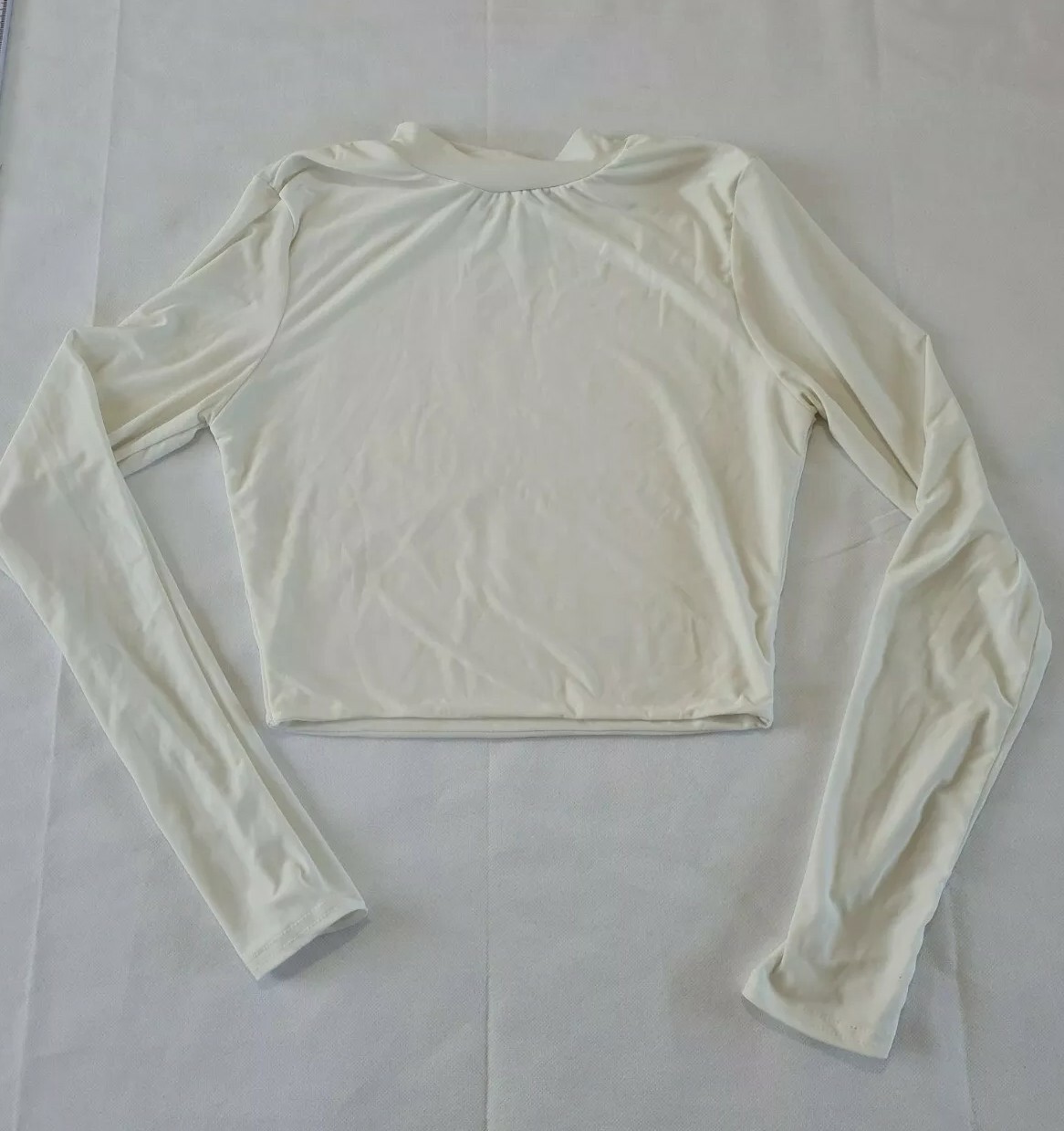 Ladies Cropped Top size 10 High Neck Long Sleeve White N.o.2498