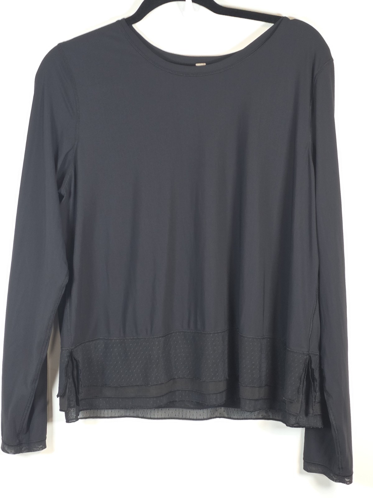 Lululemon Womens 14 Sole Training Black Mesh Long Sleeve Active Workout Top READ