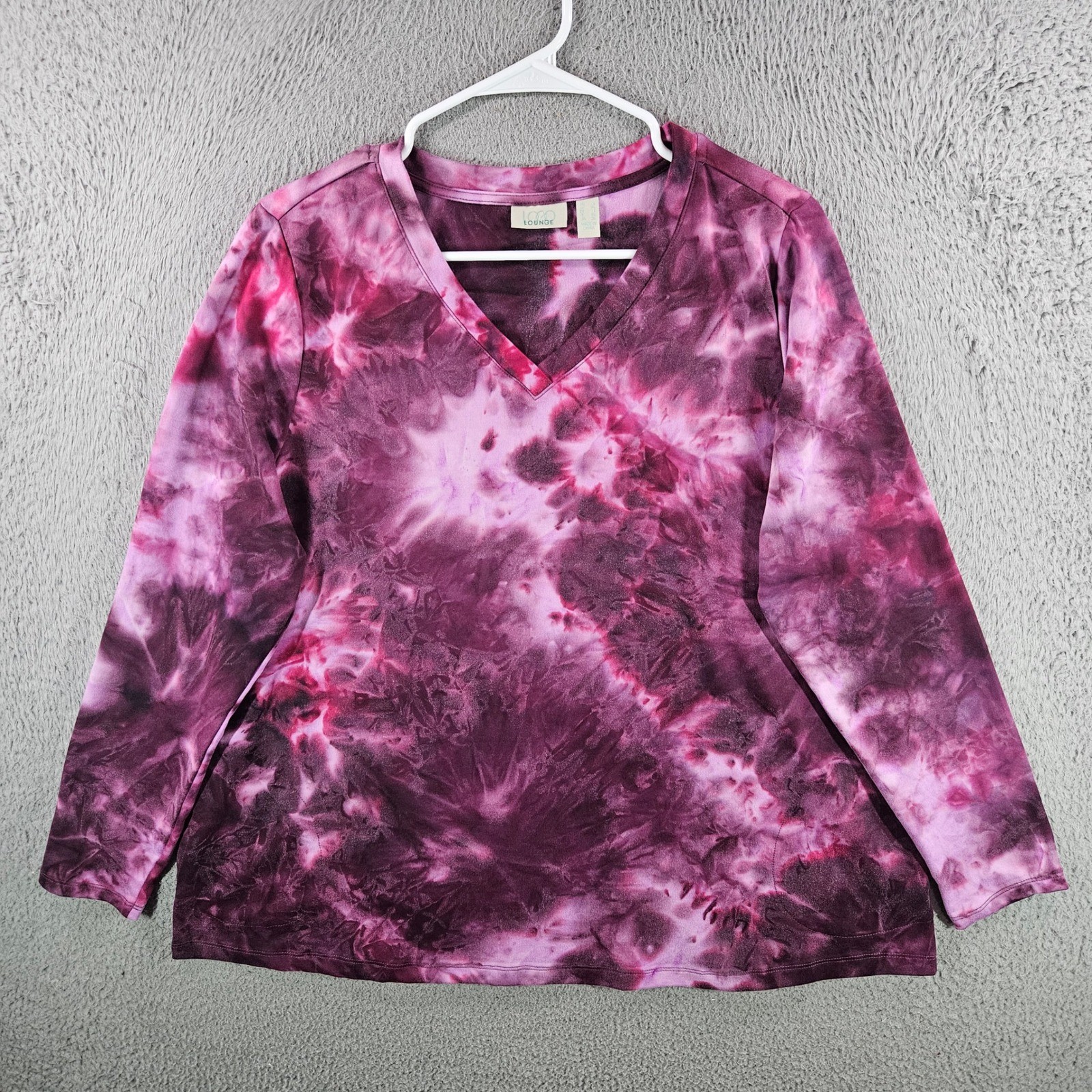 LOGO Lounge Lori Goldstein Purple Tie Dye V-Neck Long Sleeve Top Pockets Women L