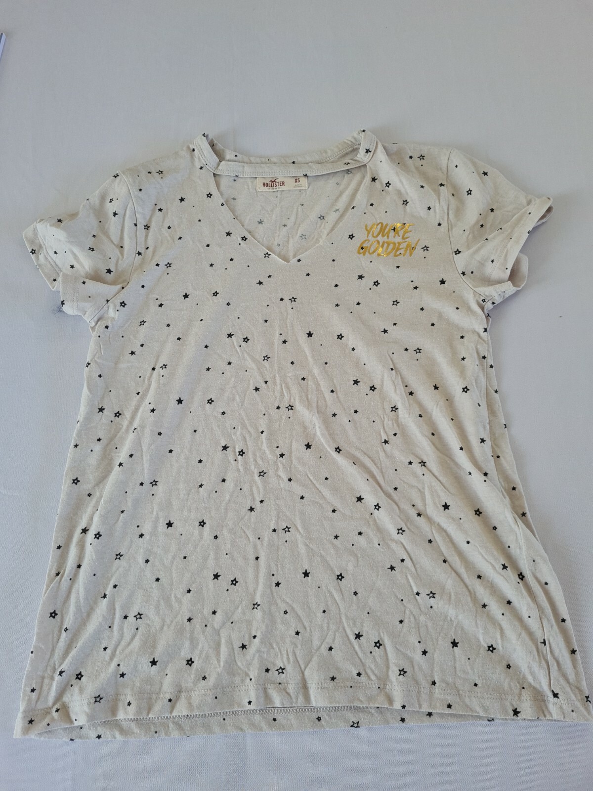 Ladies Tshirt Hollister Size Xs Cream With Stars N.o 250