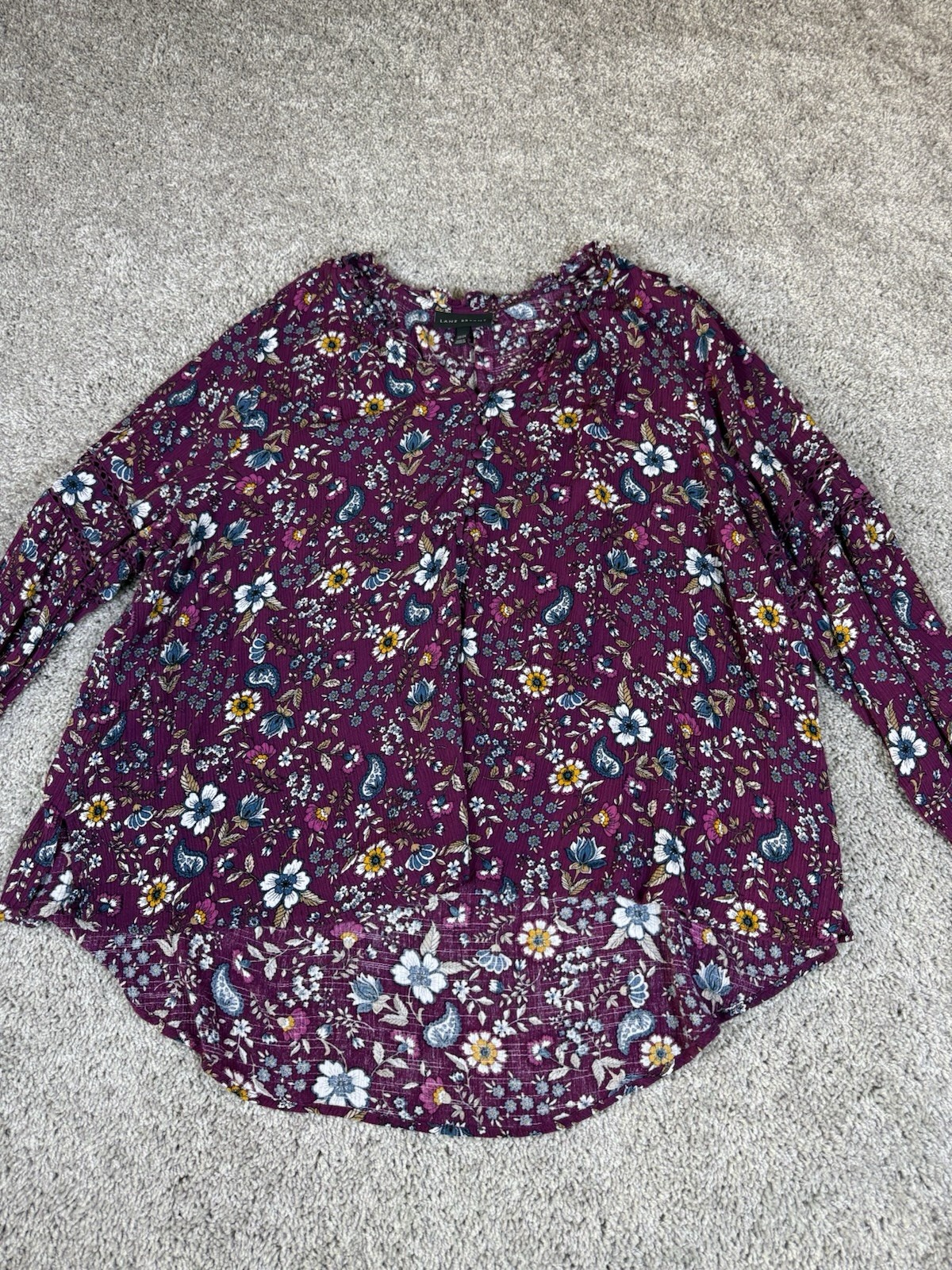 Torrid Harper Blouse V Neck Roll Tab Sleeve Black Purple Floral Plus Size 2
