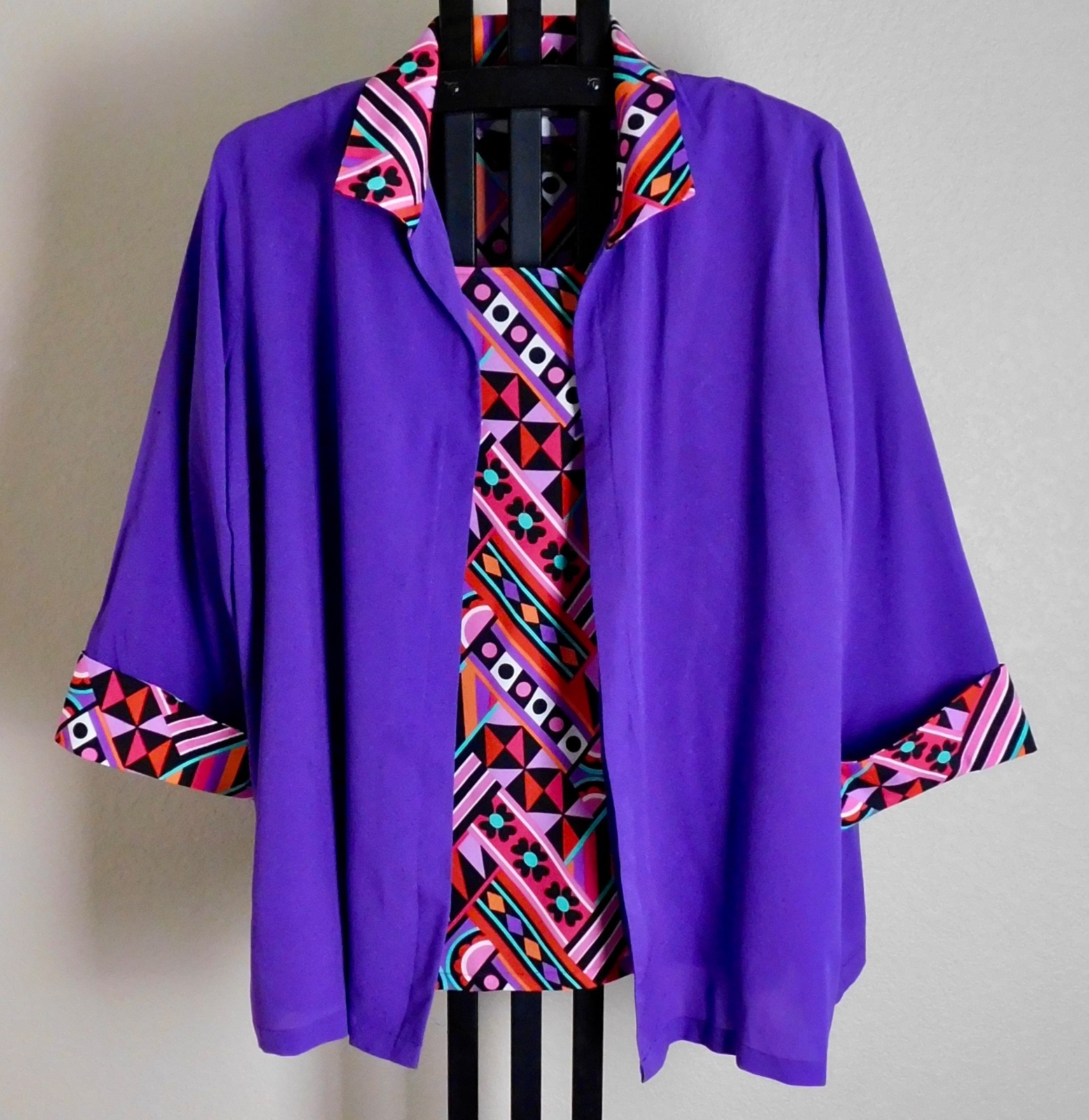 Bob Mackie Wearable Art Women’s 3X 2 Piece Set Purple Geometric Tank & Topper