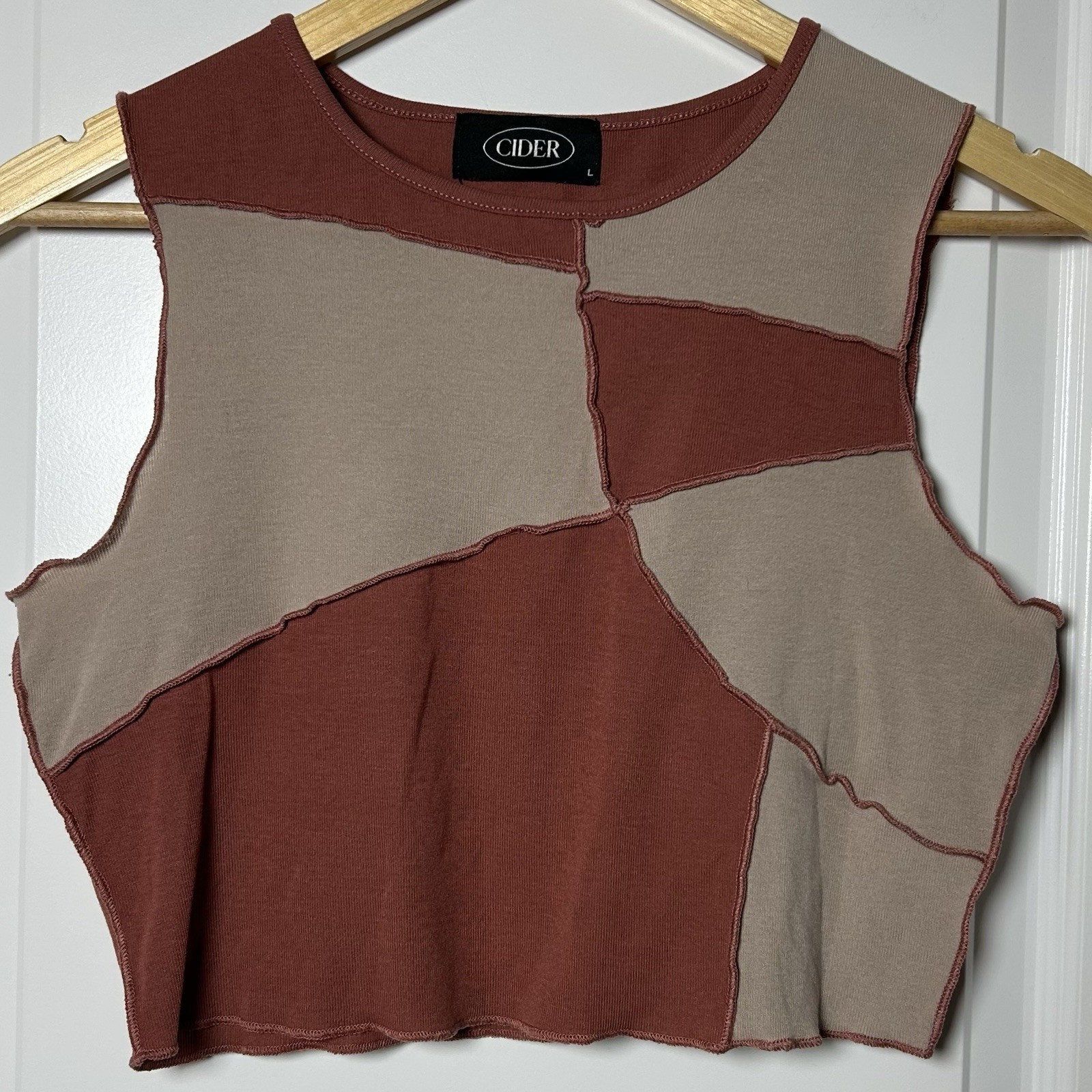 Cider Patchwork Color Block Raw Edge Exposed Seam Crop Top Y2K Grunge Boho Style