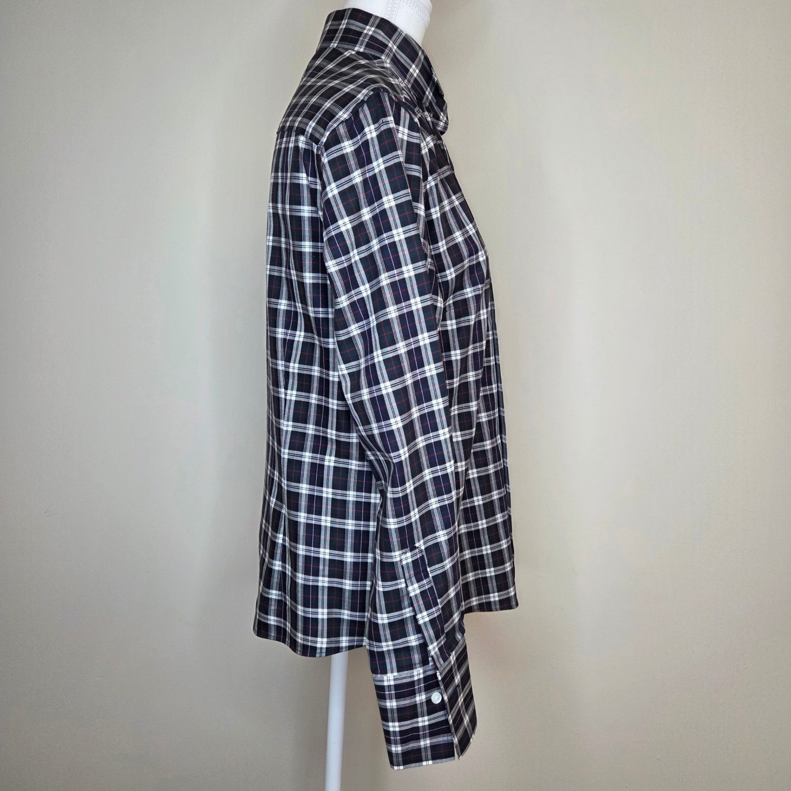 Brooks Brothers 346 Navy Plaid Pleated Front Cotton Button Down Shirt Womens 12