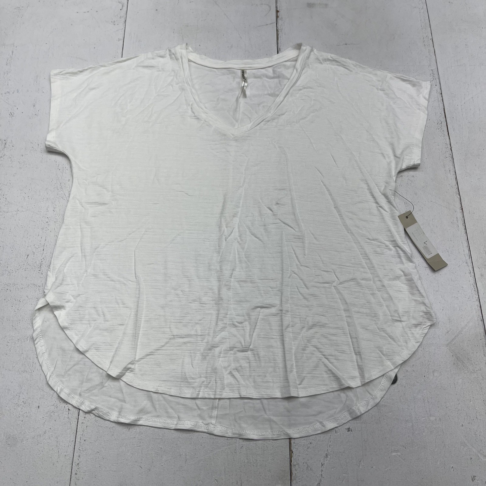 Tresics Shirt Womens Large White V Neck Short Sleeve High Low Hem Basic Top