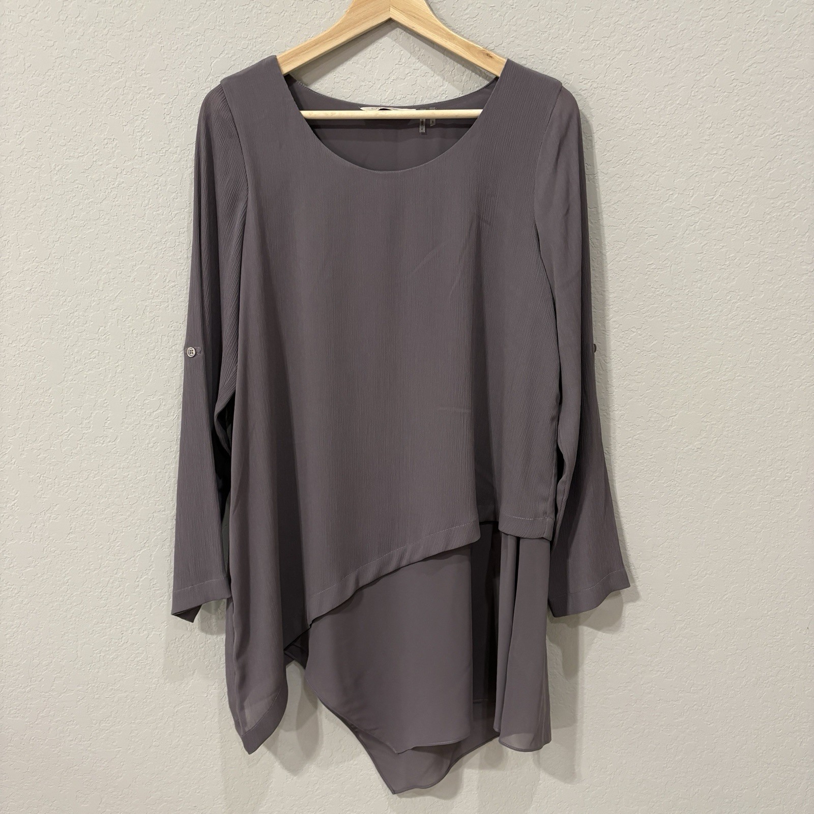 Soft Surroundings Tunic Top Small Gray Purple Asymmetrical Hankie Hem Layered