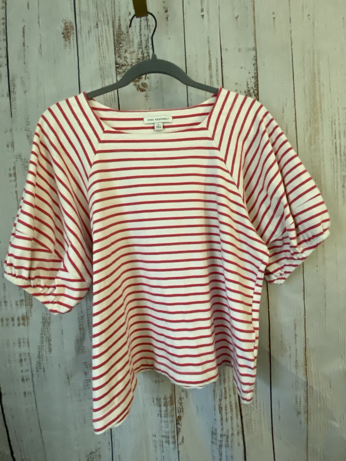 Free Assembly Womens Cotton Balloon Sleeve Top Stripe Size L