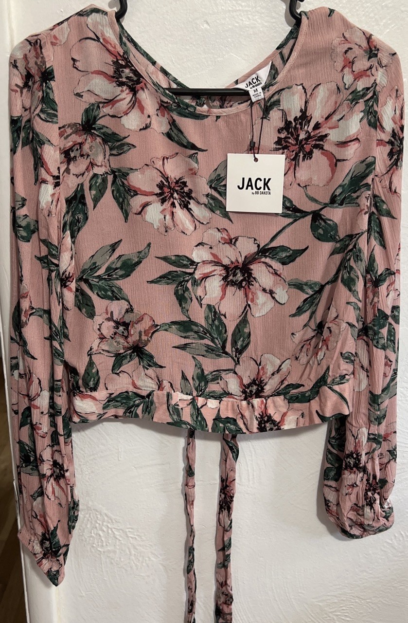 #3 NWT Jack By BB Dakota Pink Floral Tie-back Long Sleeve Crop Top Size M