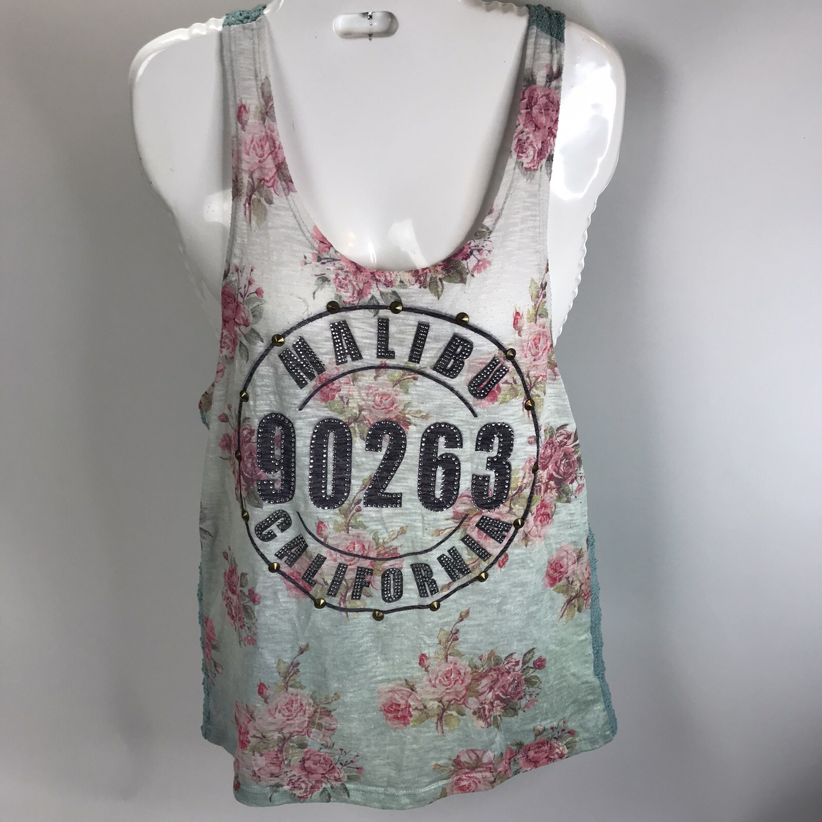 Han Clothing The Classic Embellished tank top tee M Malibu Ca 90263 Studs Floral