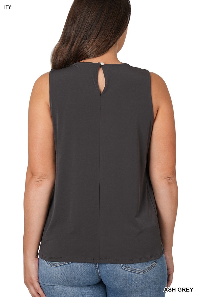 1X 2X 3X Women’s Sleeveless Front Neck Pleat Top Soft Quality ITY Fabric