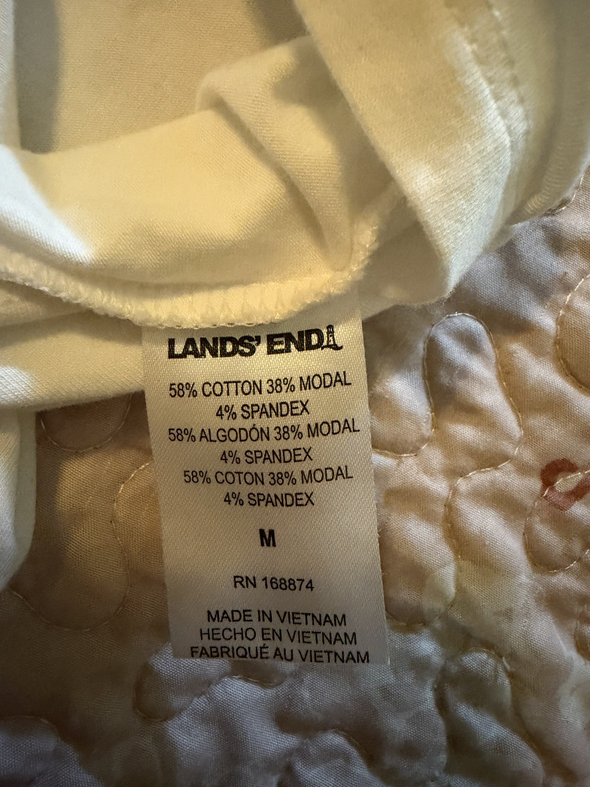 Lands End Lightweight Jersey Button Pintuck Top Size M White Spandex Cleangirl