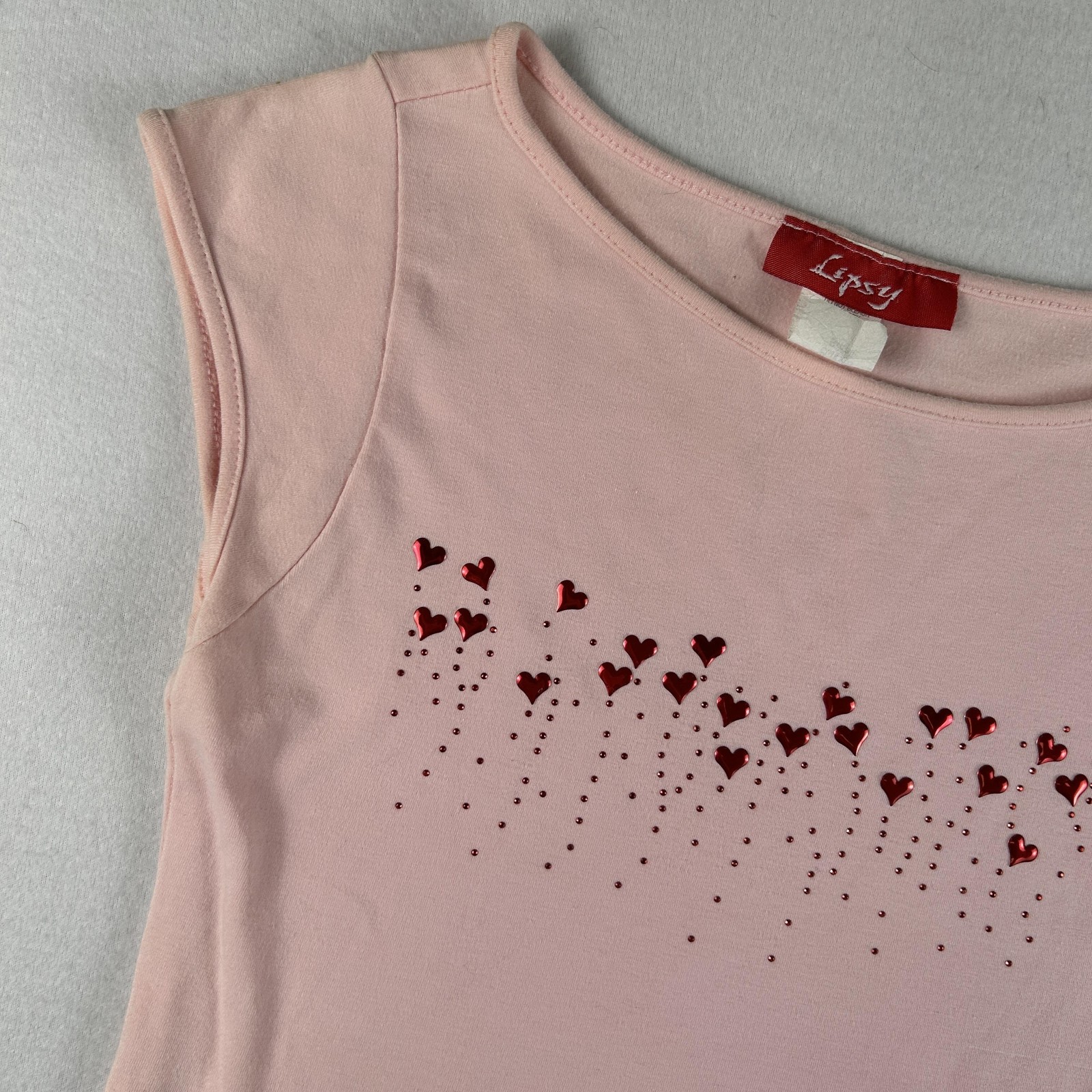 Vintage Lipsy Shirt Womens Small Heart Rhinestone Cap Sleeve Baby Tee Y2K USA