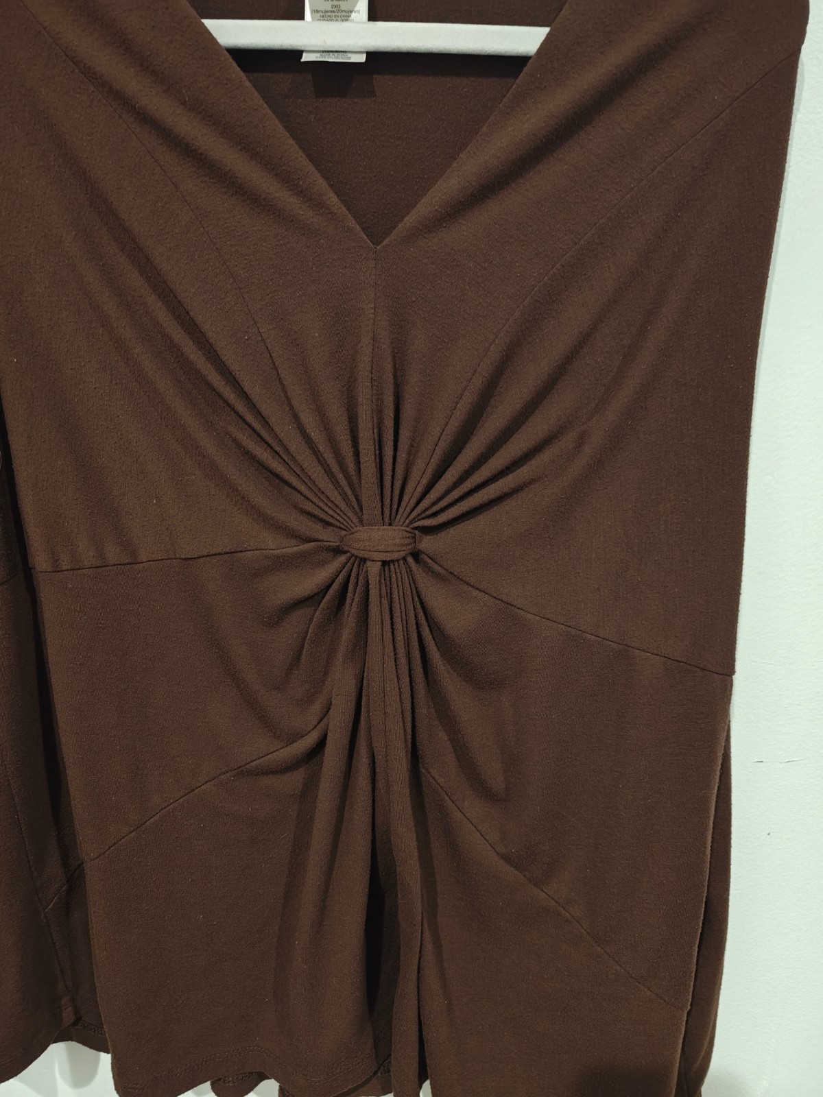 Just My Size Women’s 2X Brown Knot Front Top – Long Sleeve Stretch