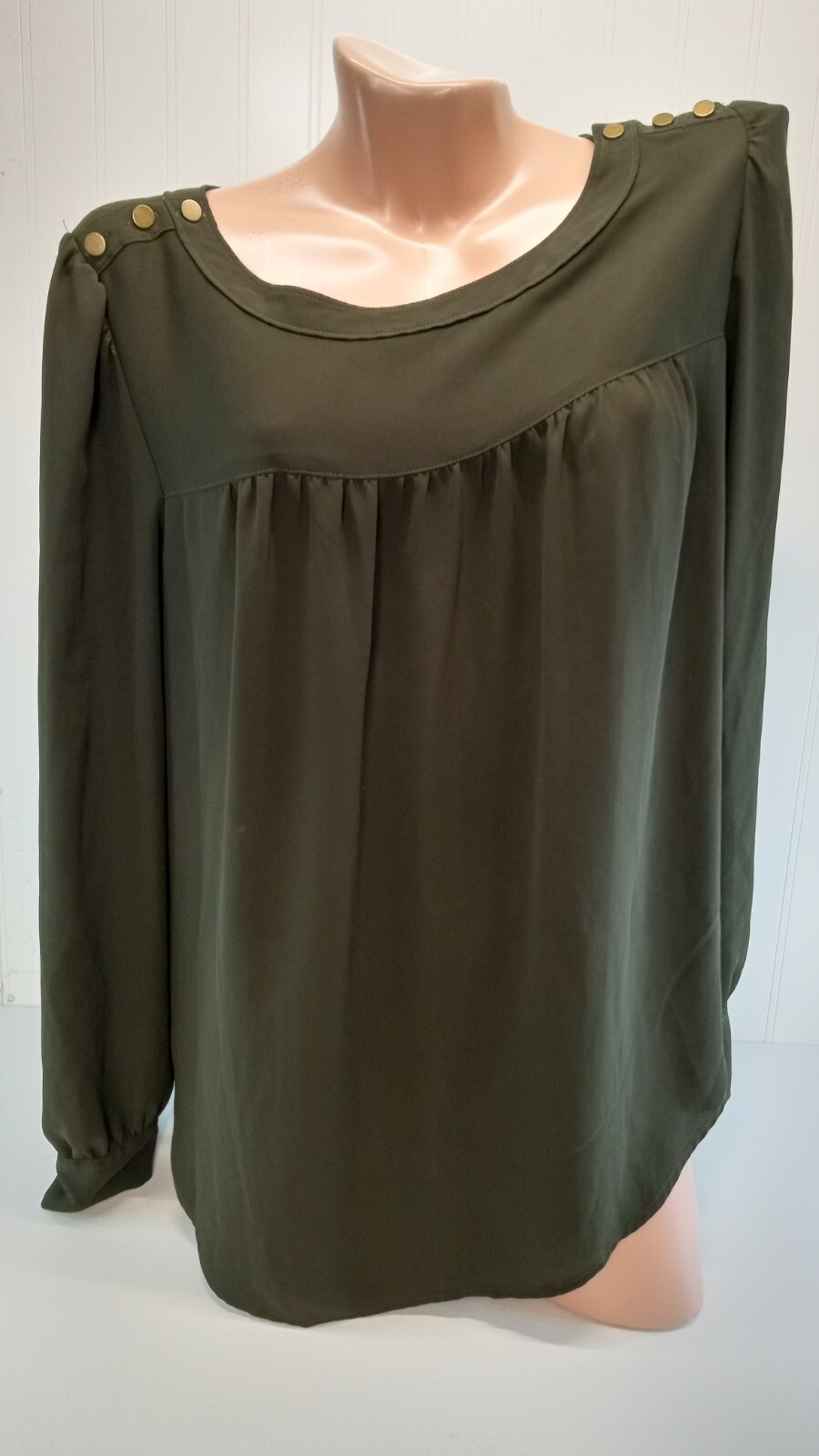 Loft Olive Green Brass Buttons Blouse Size Medium Gently Used