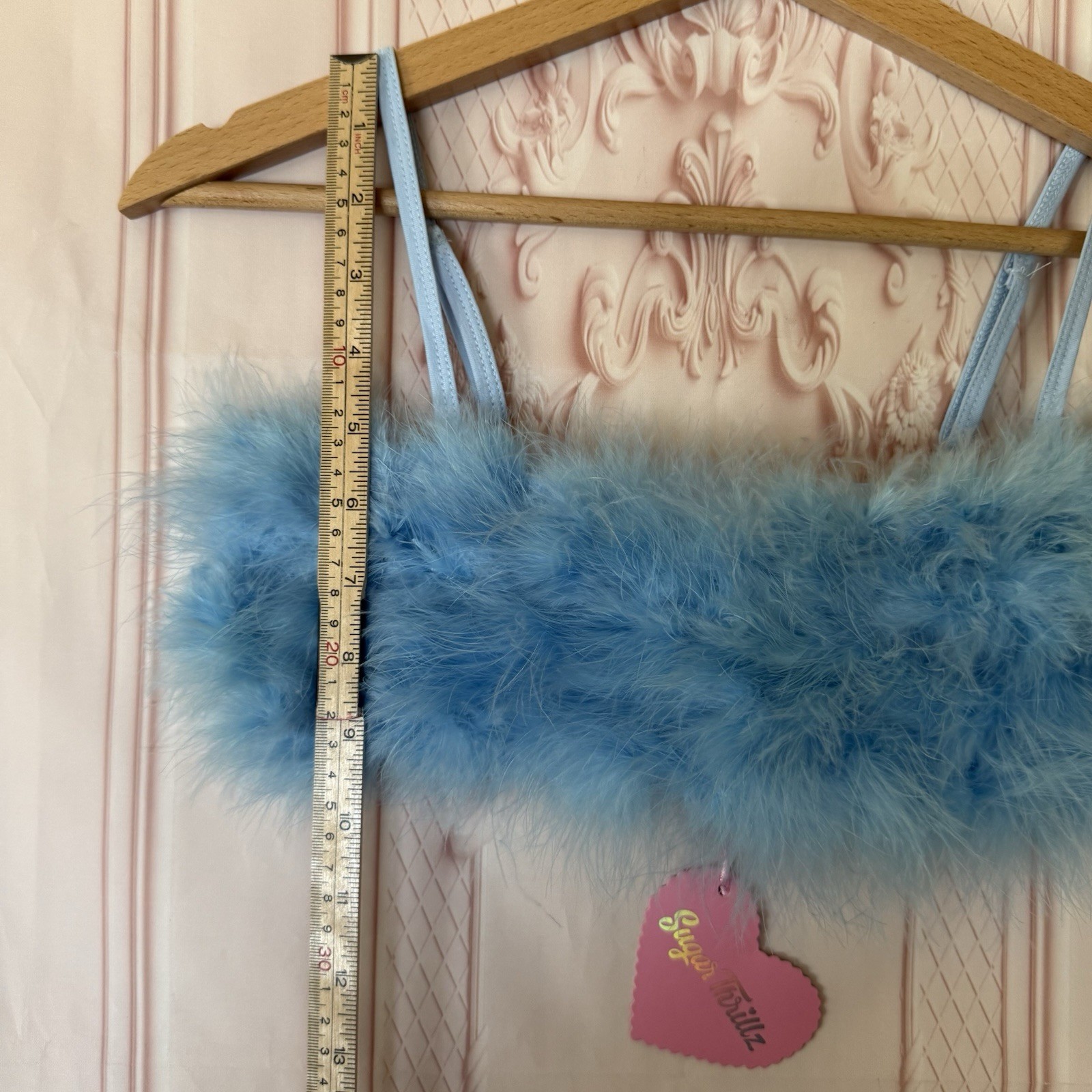 Dolls Kill LALA LA FLEUR Marabou TUBE Top BLUE Size XXS Can Fit XS/S NWT