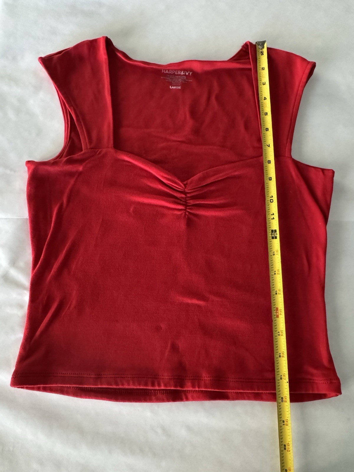 Harper & Ivy Red Ruched Sweetheart Neck Cropped Stretch Tank Top Women’s L