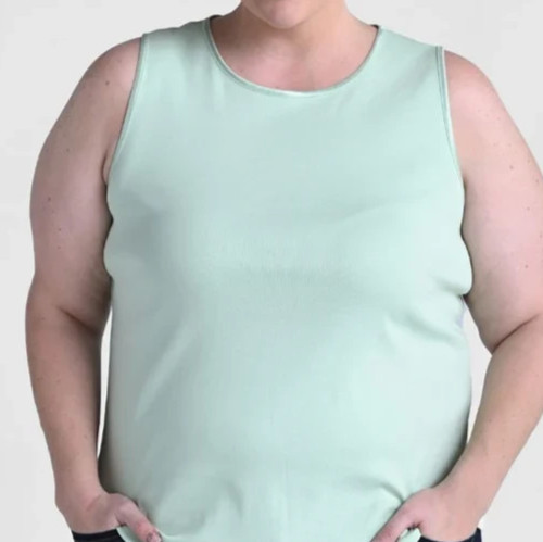 CJ Banks 3X Mint Green knit tank top, satin trim neck, 100% cotton, NWT