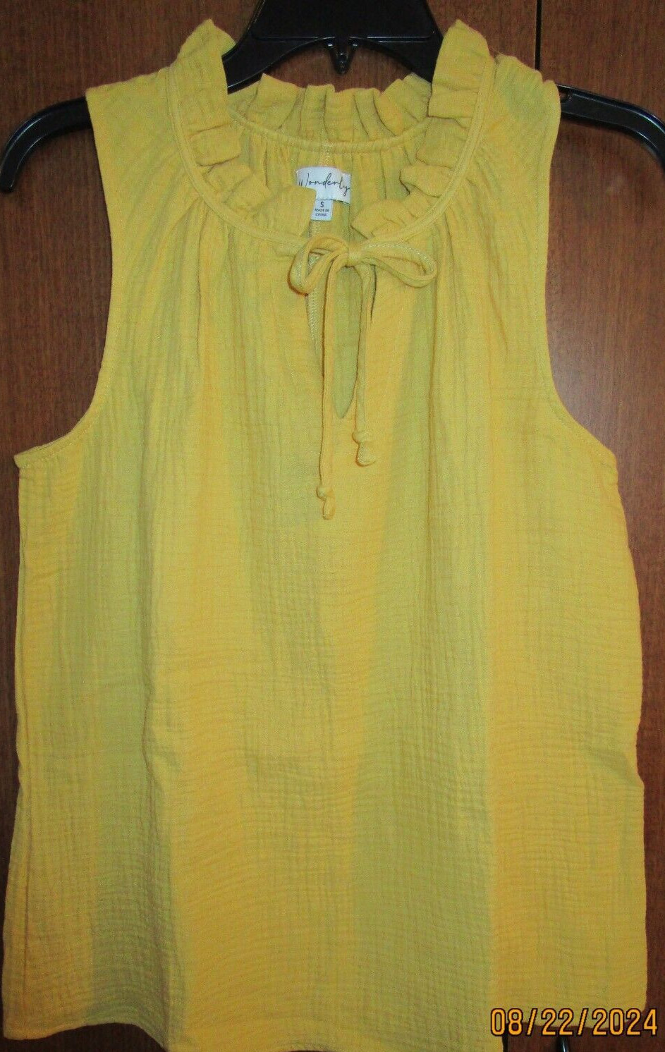 Wonderly Tunic Sz Small Solid Sleeveless 100% Cotton Bust 41 Length 24 in