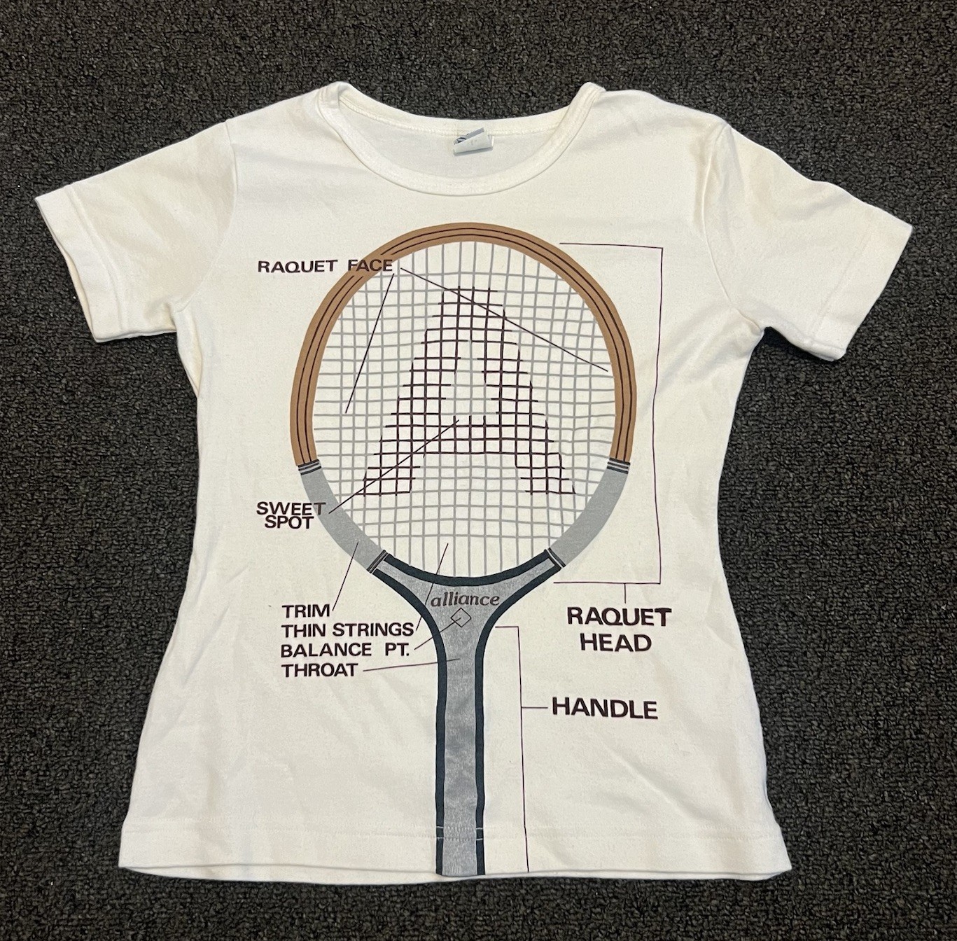 RARE Vintage 80s Alliance Tennis Shirt Women’s Sz L Racquet Racket Diagram