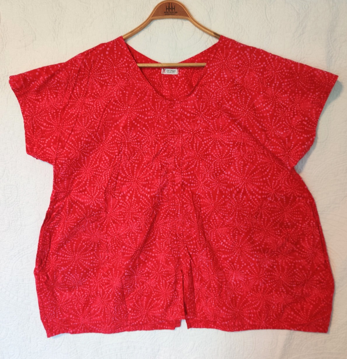 Women’s Handmade Batik red and Pink garden/boho top side pockets Boho/Garden