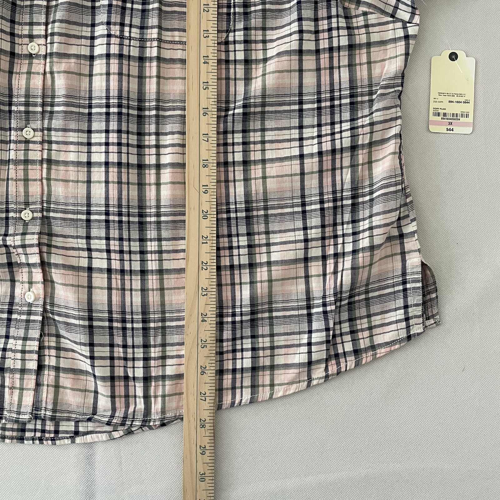 NWT St. John’s Bay Plaid Button-Up Long Sleeve Shirt Pink Cotton Women Size 3X-C