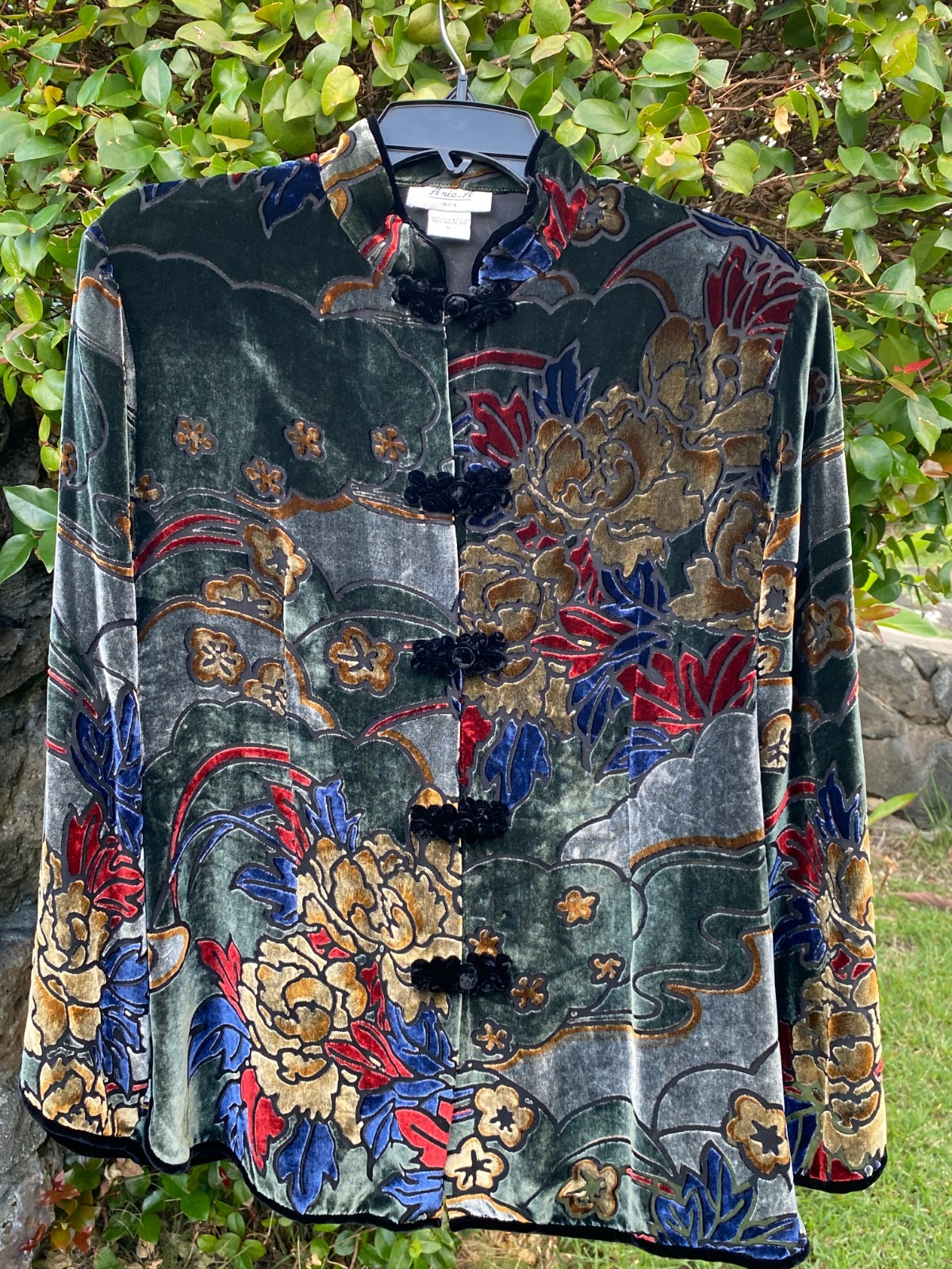 Vintage Ania A Women’s L Floral Velvet Long Sleeve Burnout Kimono Top Blouse