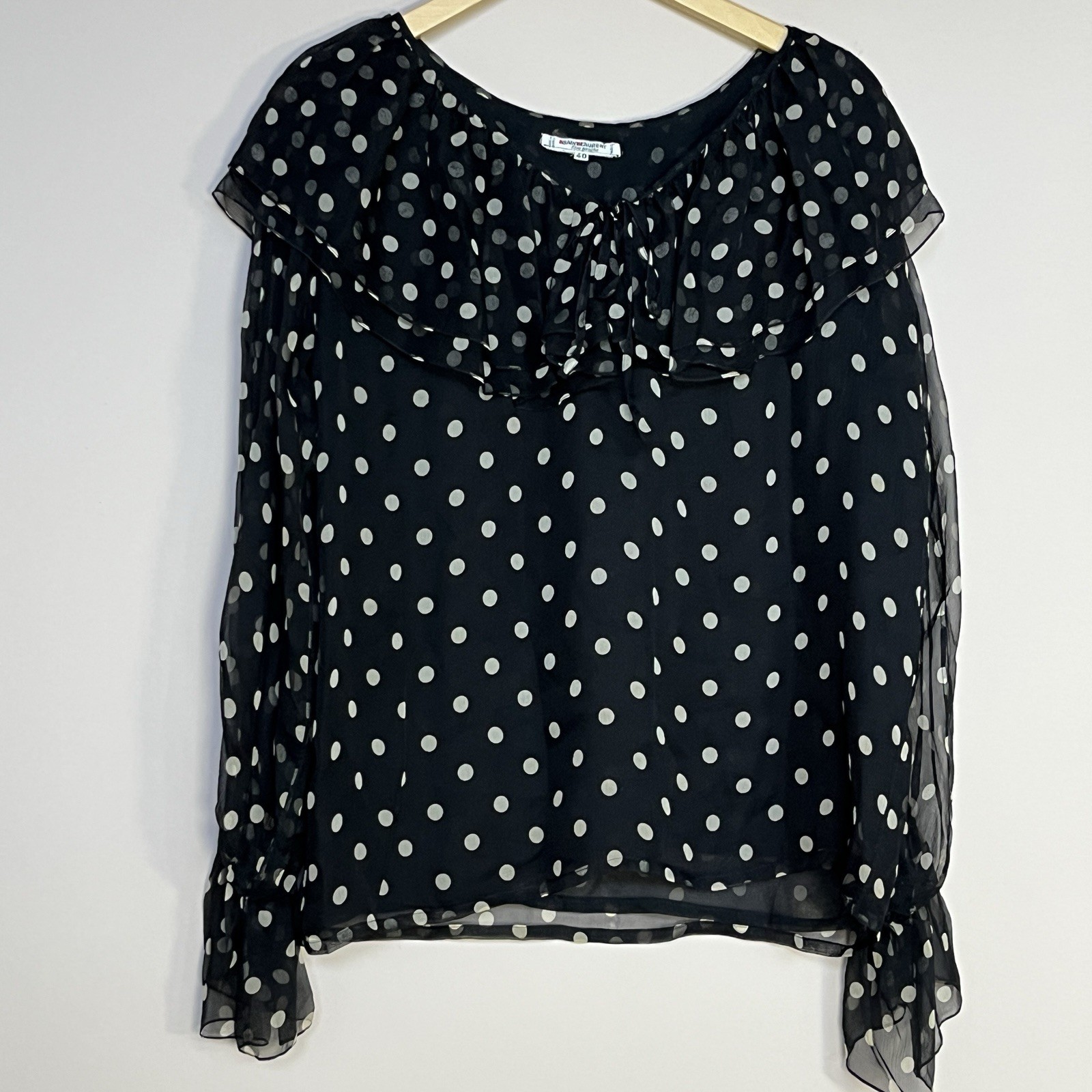 Vintage Yves Saint Laurent Rive Gauche Polka Dot Silk Blouse Size 40 / US 10